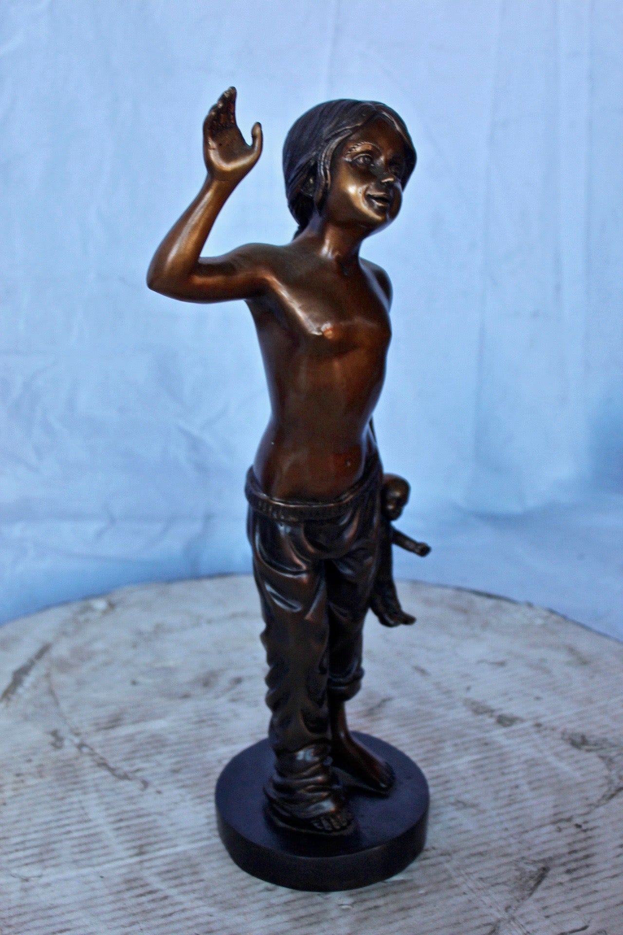 Young shirtless sleep walking girl bronze statue - Size: 8"L x 5"W x 16"H.