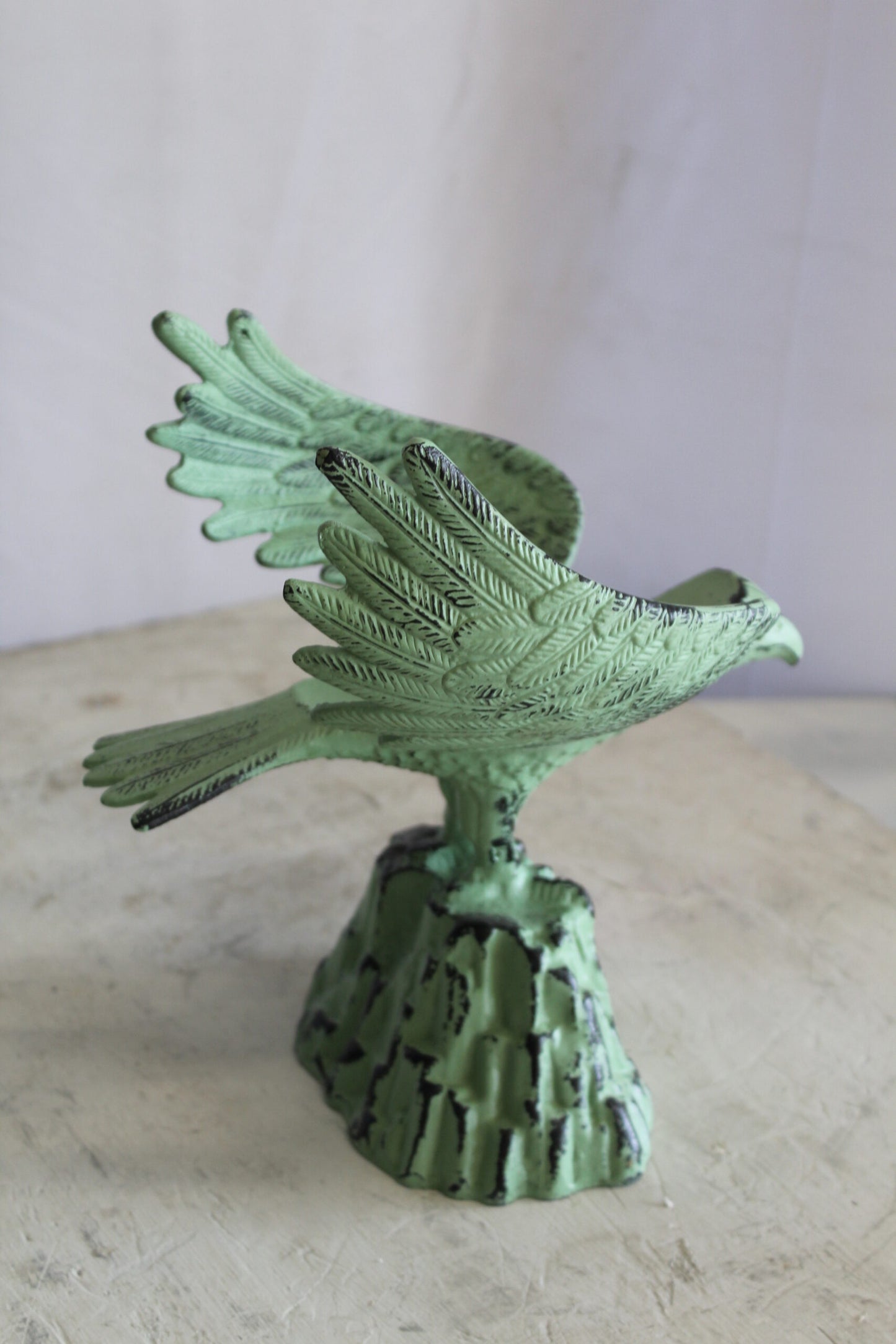 Eagle on Rock, Majestic Aluminum Statue with Green Patina Finish 10" x 9" x 11"H