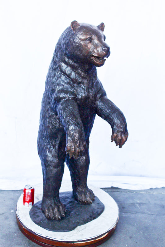 Baby bear on hind legs ready to attack bronze statue -  Size: 21" x 19" x 40"H.