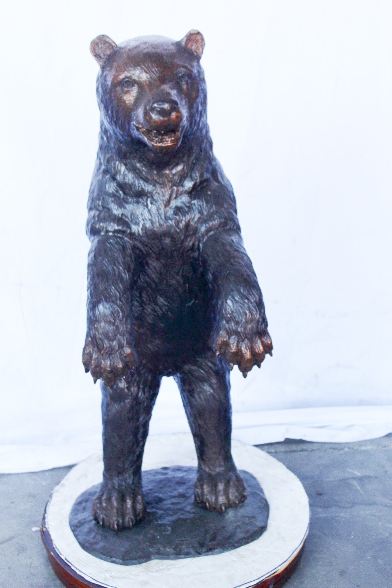 Baby bear on hind legs ready to attack bronze statue - Size: 21" x 19" x 40"H.