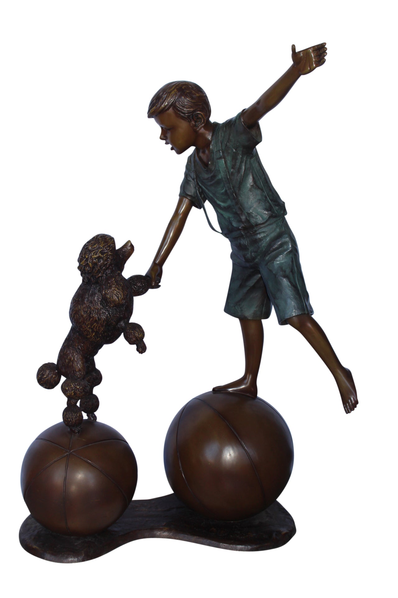 Boy and poodle balancing circus stars bronze statue - Size: 38" x 27" x 55"H.