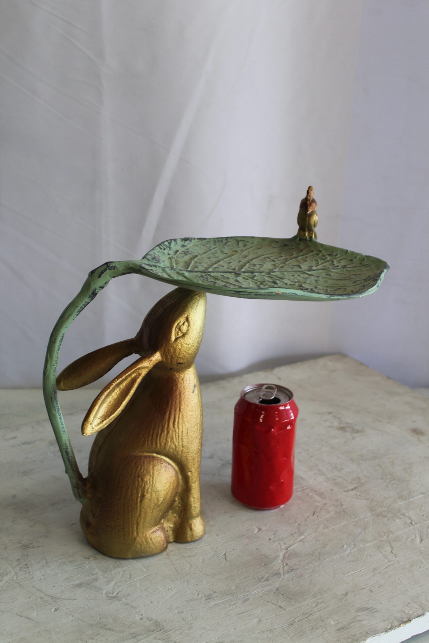 Aluminum Rabbit Bird and Leaf Bird Feeder for Your Garden Decor 14" x 8" x 13"H