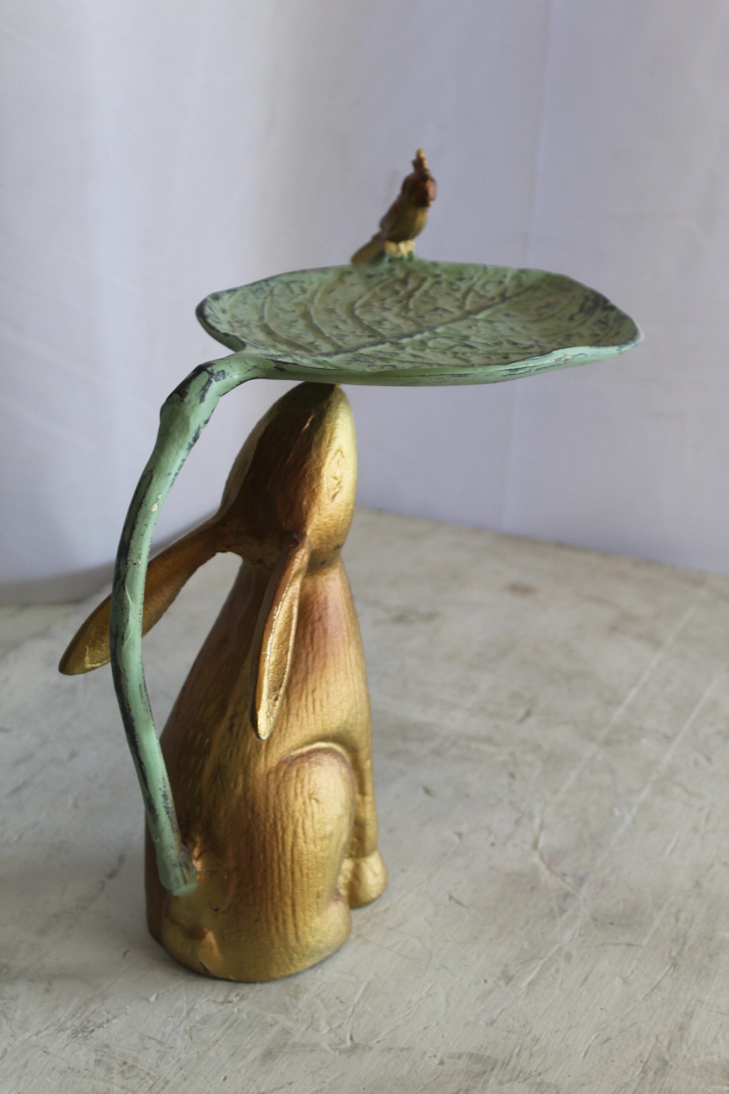 Aluminum Rabbit Bird and Leaf Bird Feeder for Your Garden Decor 14" x 8" x 13"H