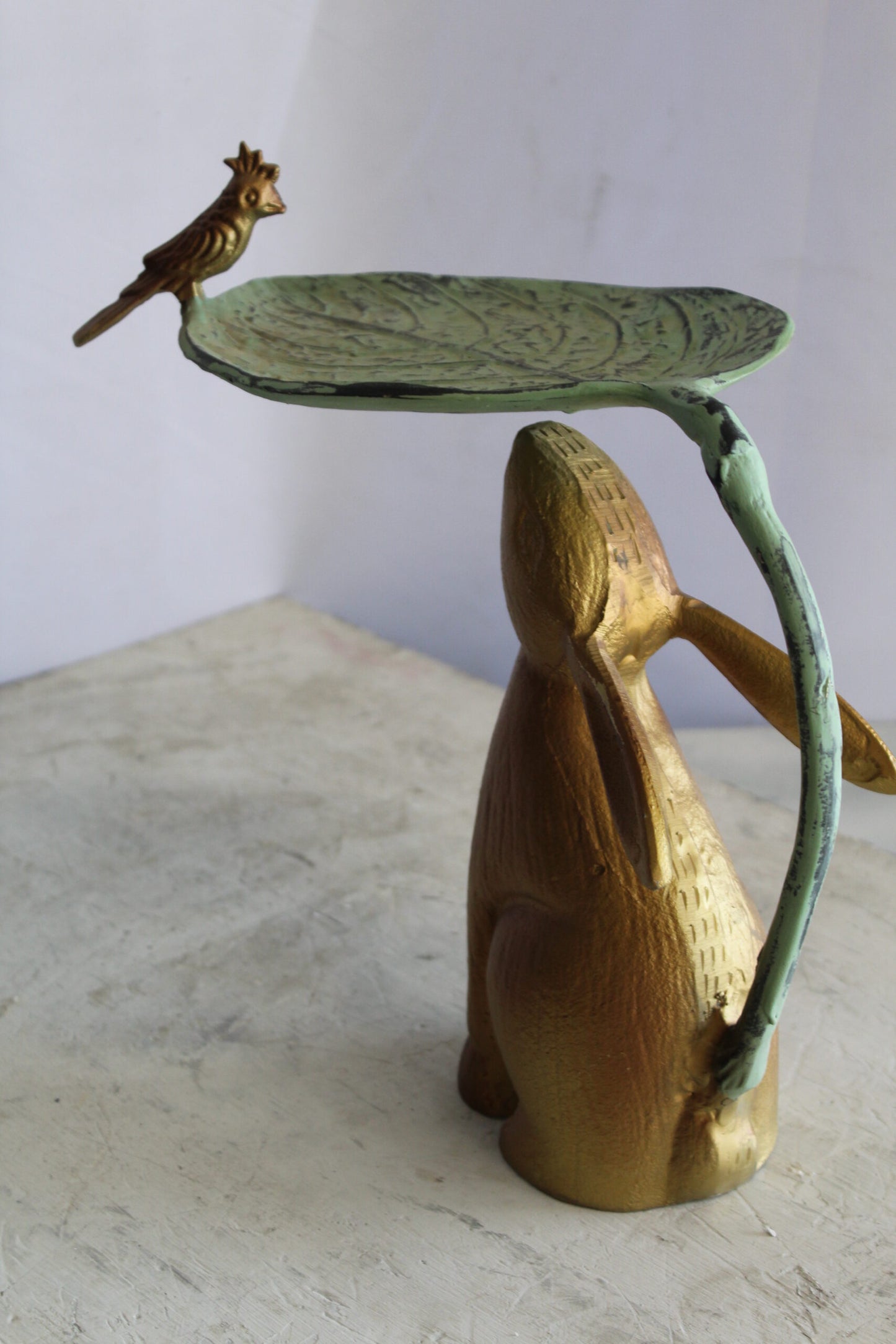 Aluminum Rabbit Bird and Leaf Bird Feeder for Your Garden Decor 14" x 8" x 13"H