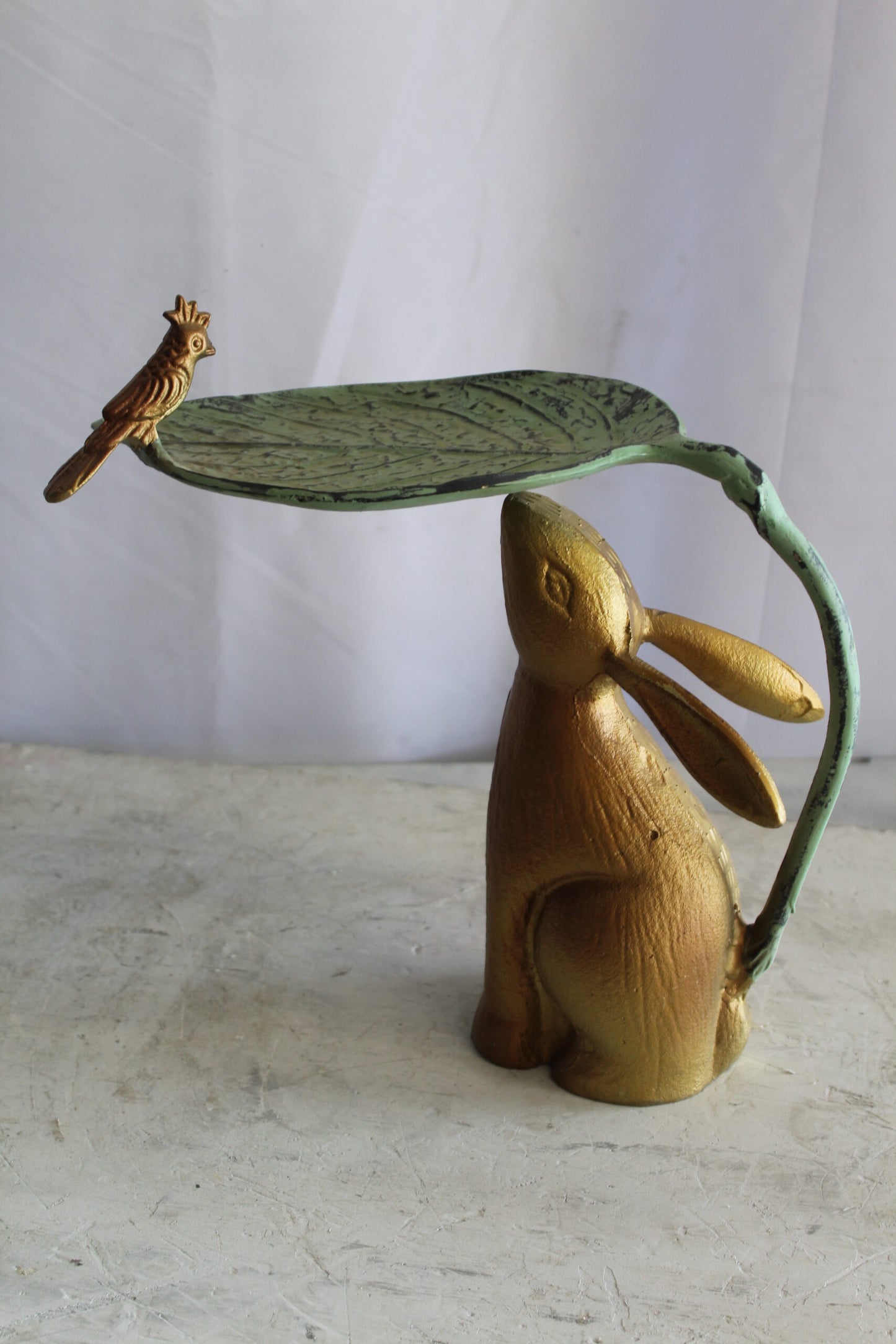 Aluminum Rabbit Bird and Leaf Bird Feeder for Your Garden Decor 14" x 8" x 13"H