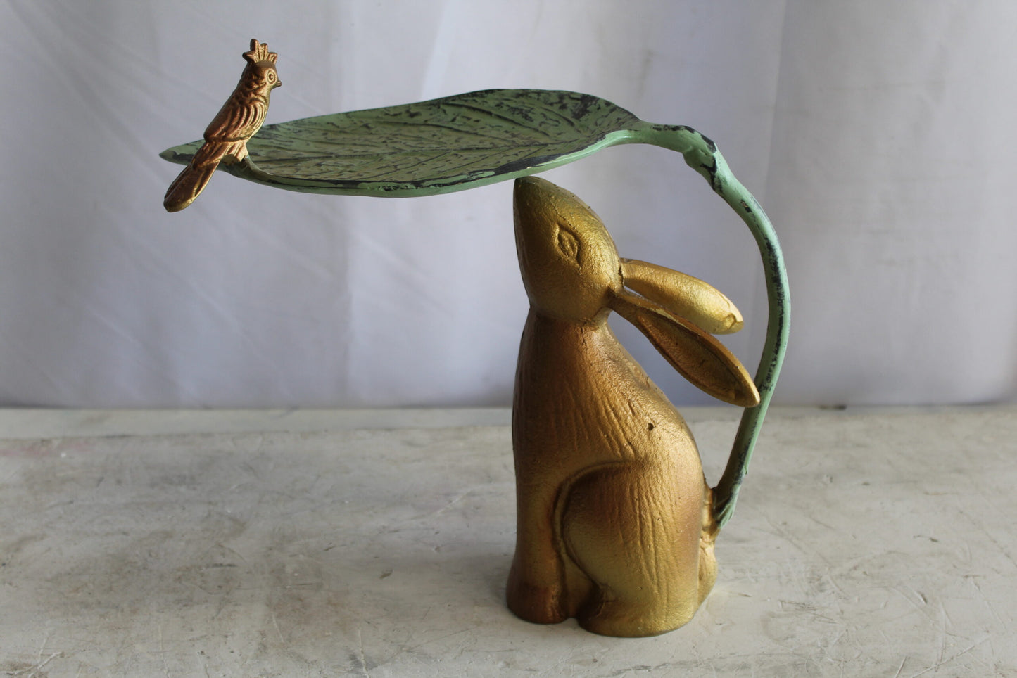 Aluminum Rabbit Bird and Leaf Bird Feeder for Your Garden Decor 14" x 8" x 13"H