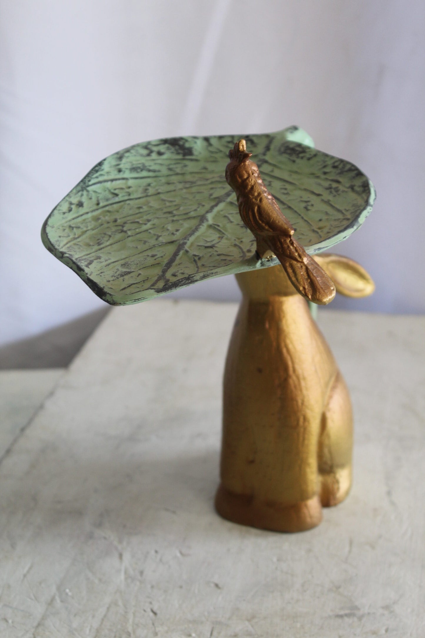 Aluminum Rabbit Bird and Leaf Bird Feeder for Your Garden Decor 14" x 8" x 13"H