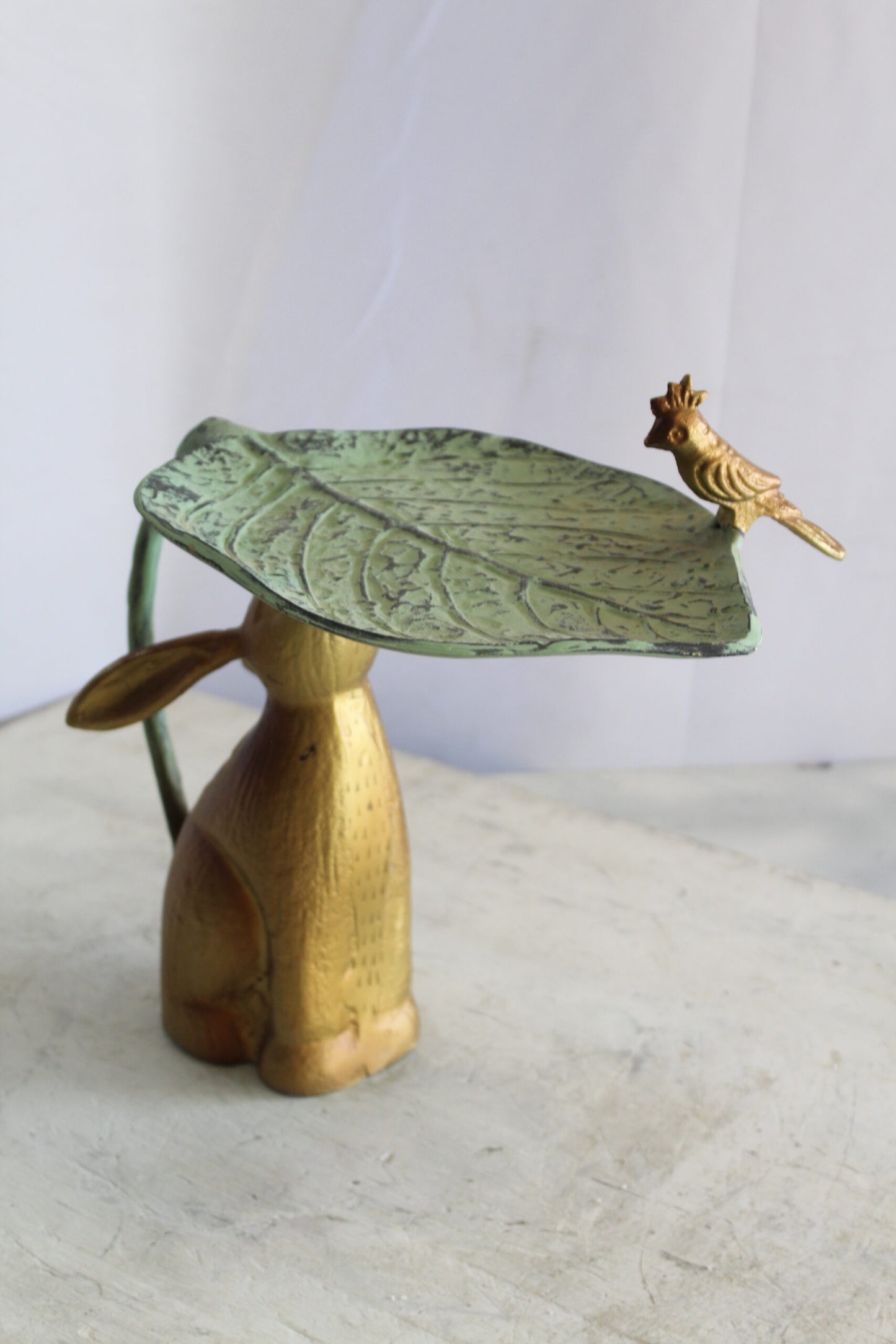 Aluminum Rabbit Bird and Leaf Bird Feeder for Your Garden Decor 14" x 8" x 13"H