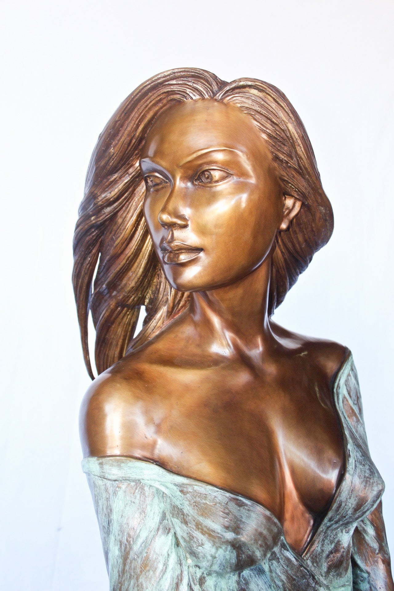 Beautifully exotic flutist women bronze statue - Size: 34"L x 25"W x 68"H.