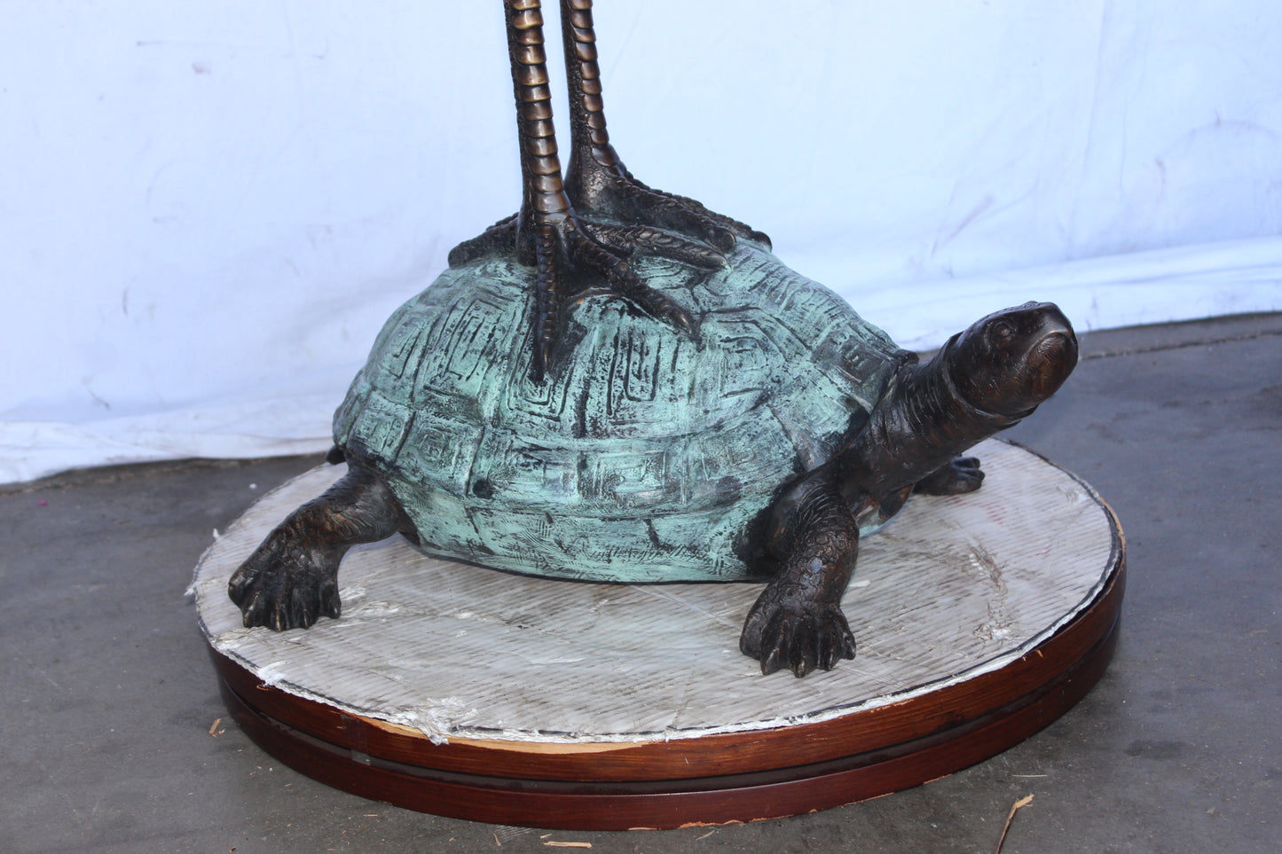 Blue Heron perched on turtle bronze statue fountain - Size: 21"x 16"x 64"H