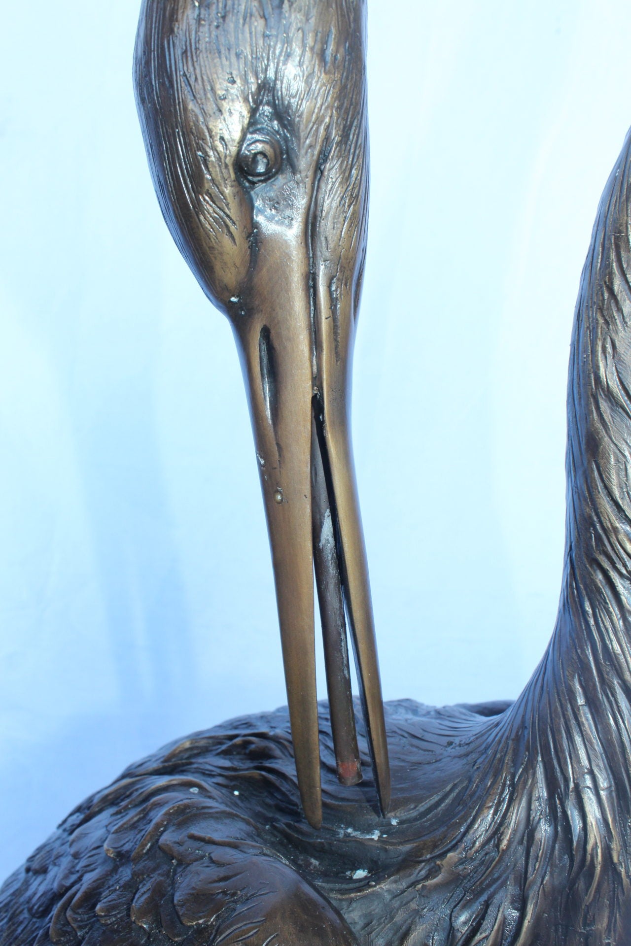Blue Heron perched on turtle bronze statue fountain - Size: 21"x 16"x 64"H