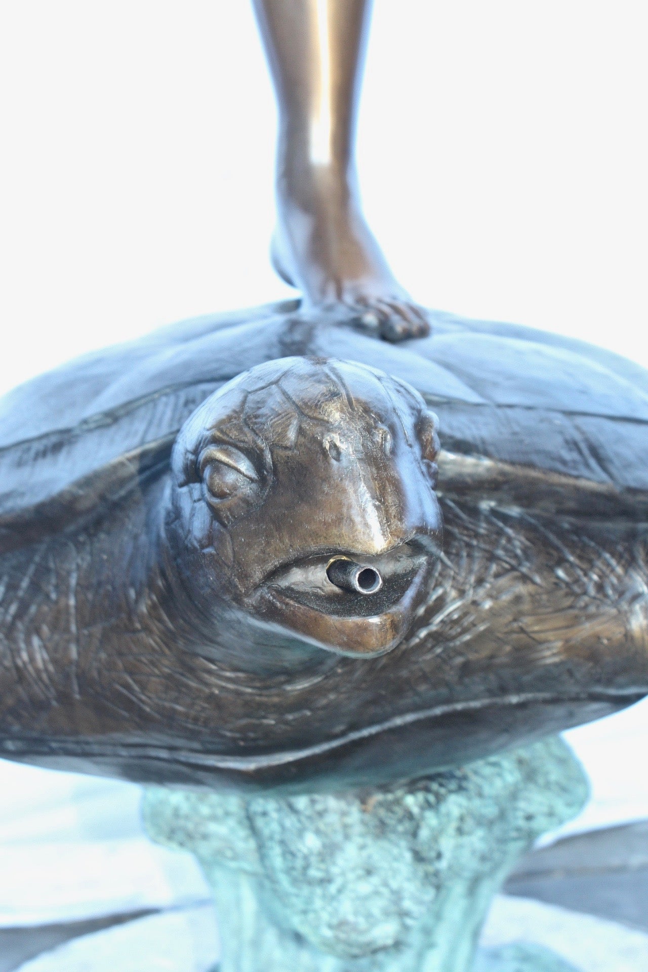 Adventurous girl on a turtle bronze statue fountain - Size: 35" x 29" x 56"H.