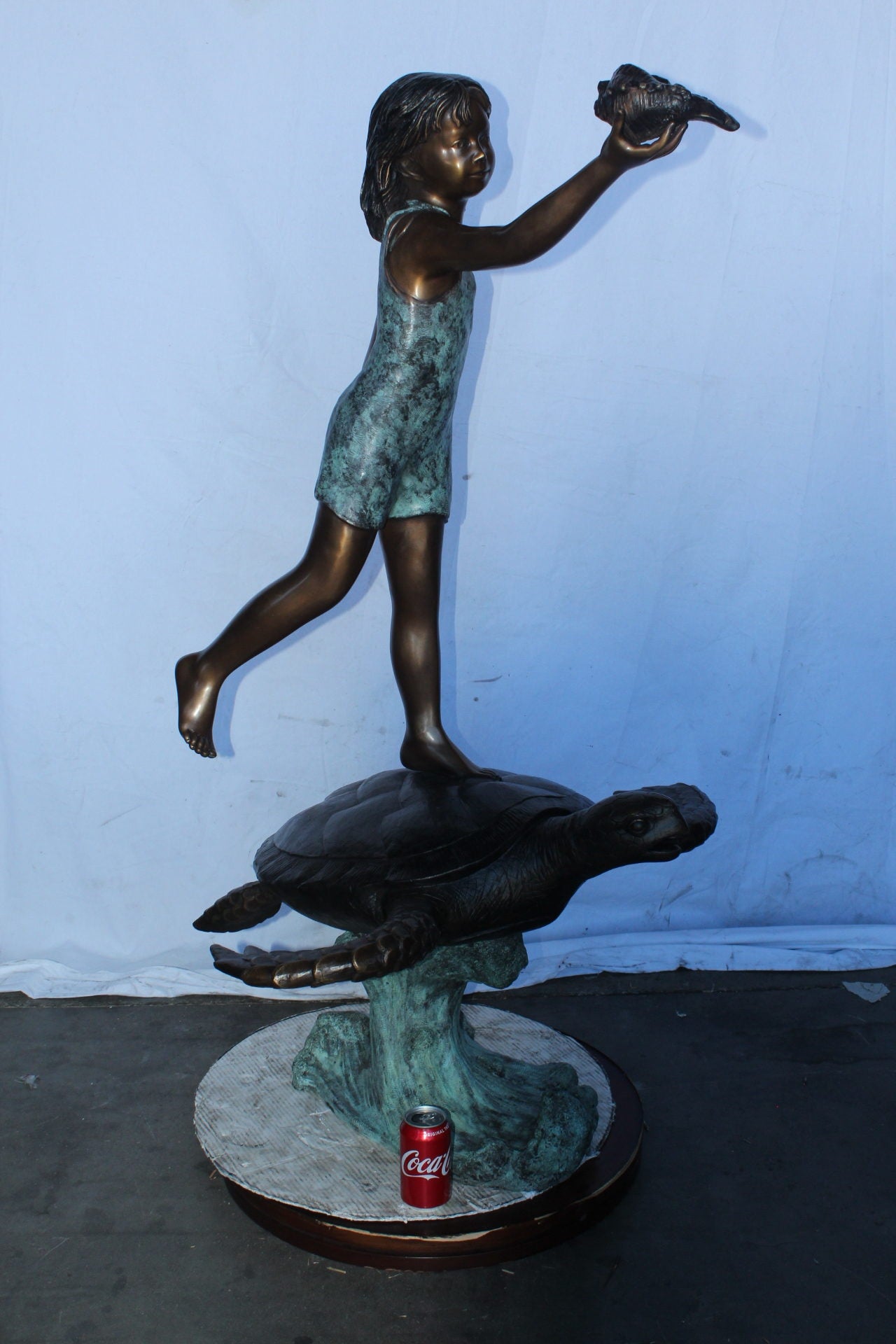 Adventurous girl on a turtle bronze statue fountain -  Size: 35" x 29" x 56"H.