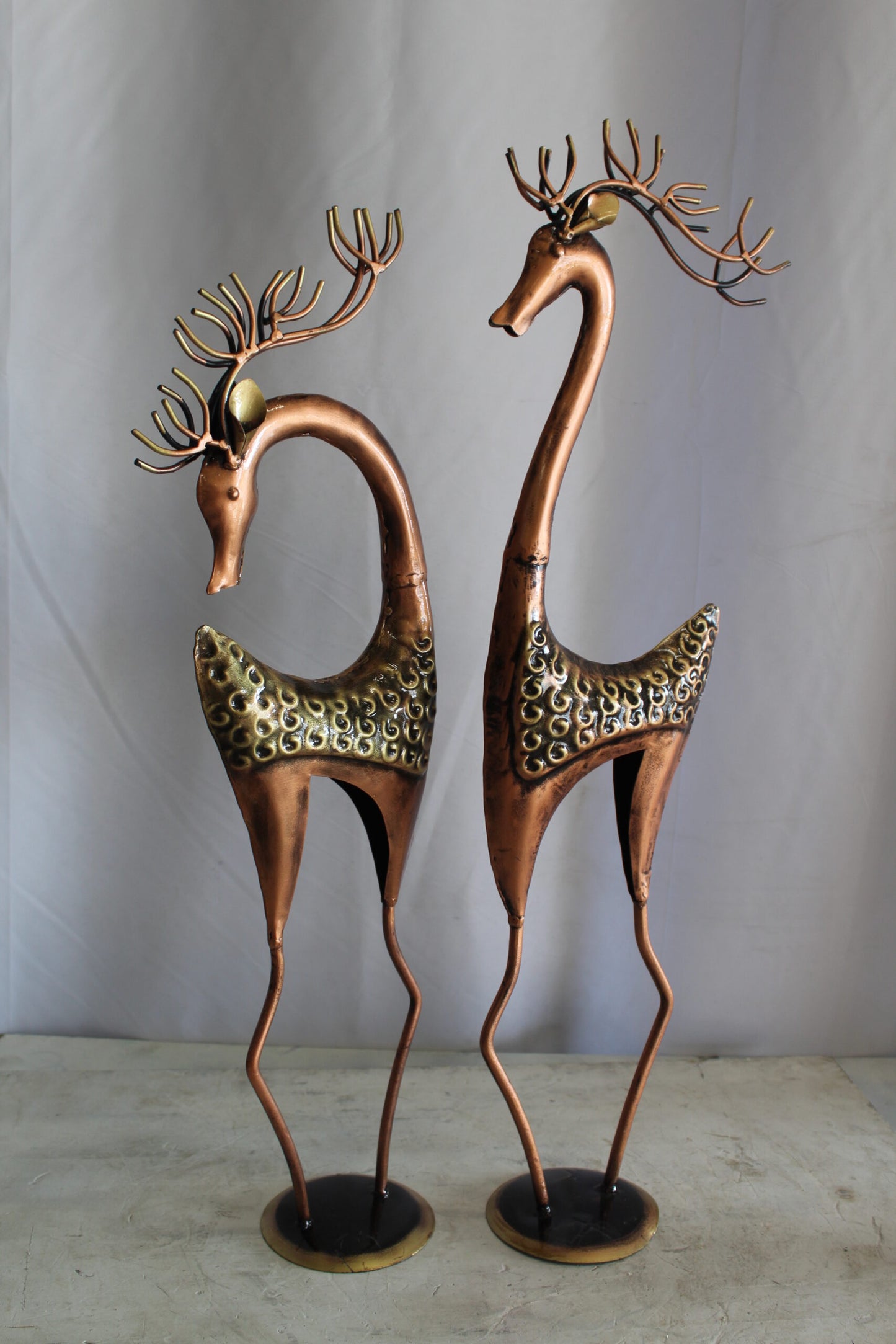 Thin Iron Metal Deer Pair, Elegant and Graceful Decor Set 11" x 11" x 32"H