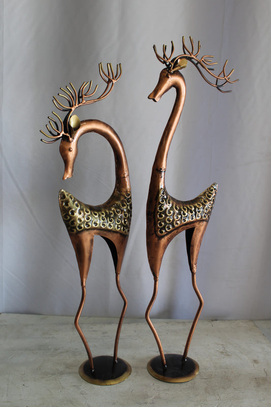 Thin Iron Metal Deer Pair, Elegant and Graceful Decor Set 11" x 11" x 32"H
