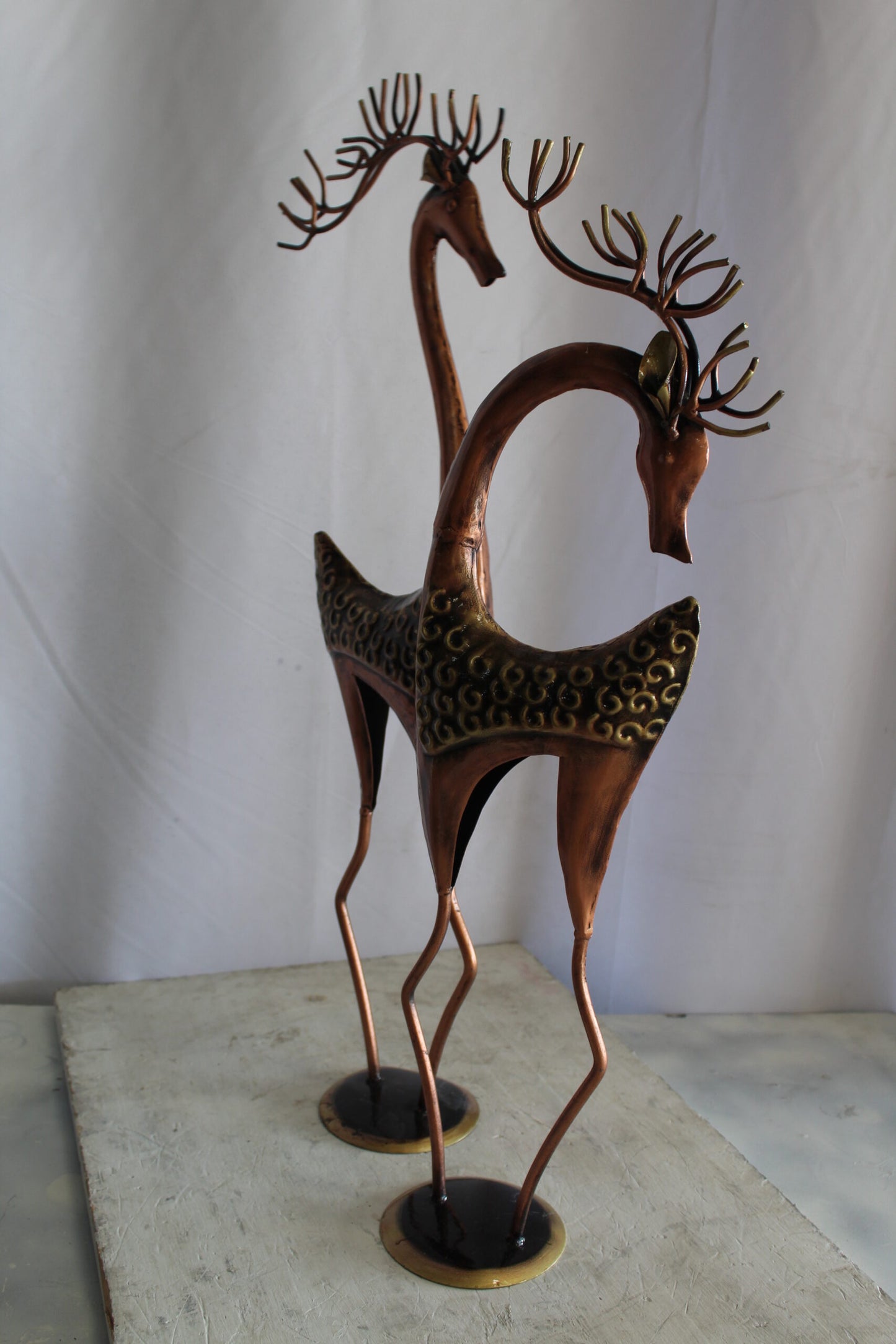 Thin Iron Metal Deer Pair, Elegant and Graceful Decor Set 11" x 11" x 32"H