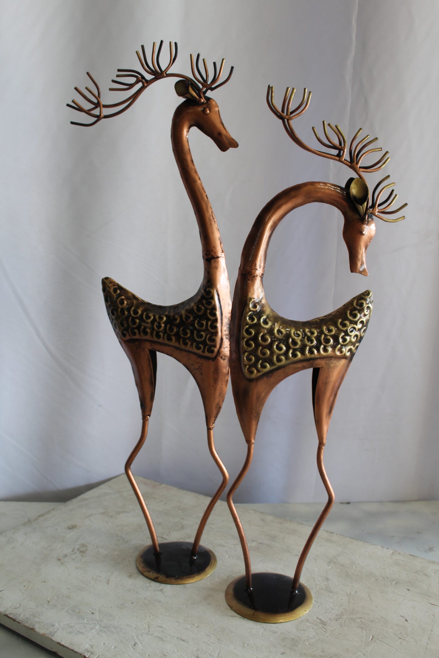 Thin Iron Metal Deer Pair, Elegant and Graceful Decor Set 11" x 11" x 32"H