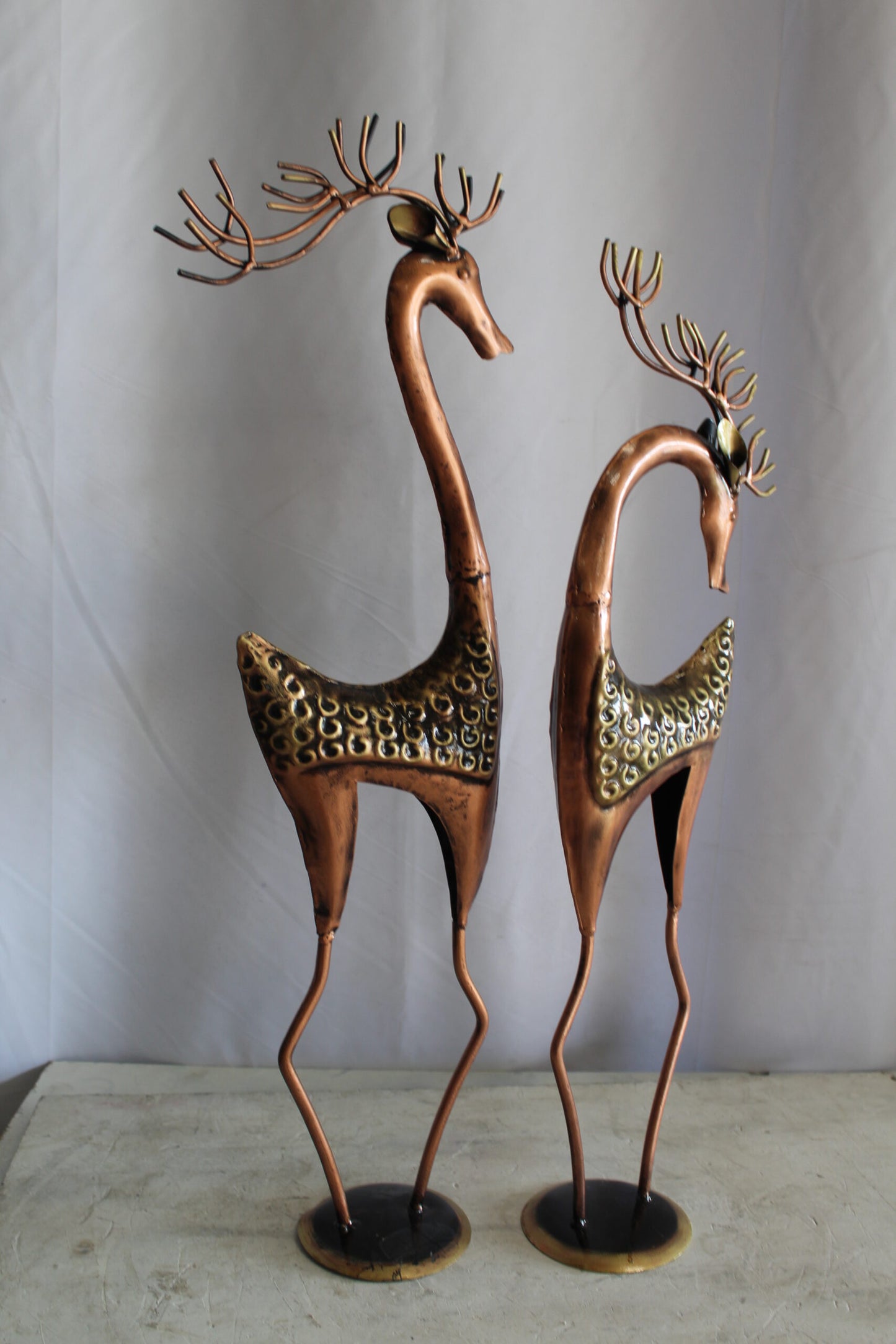 Thin Iron Metal Deer Pair, Elegant and Graceful Decor Set 11" x 11" x 32"H