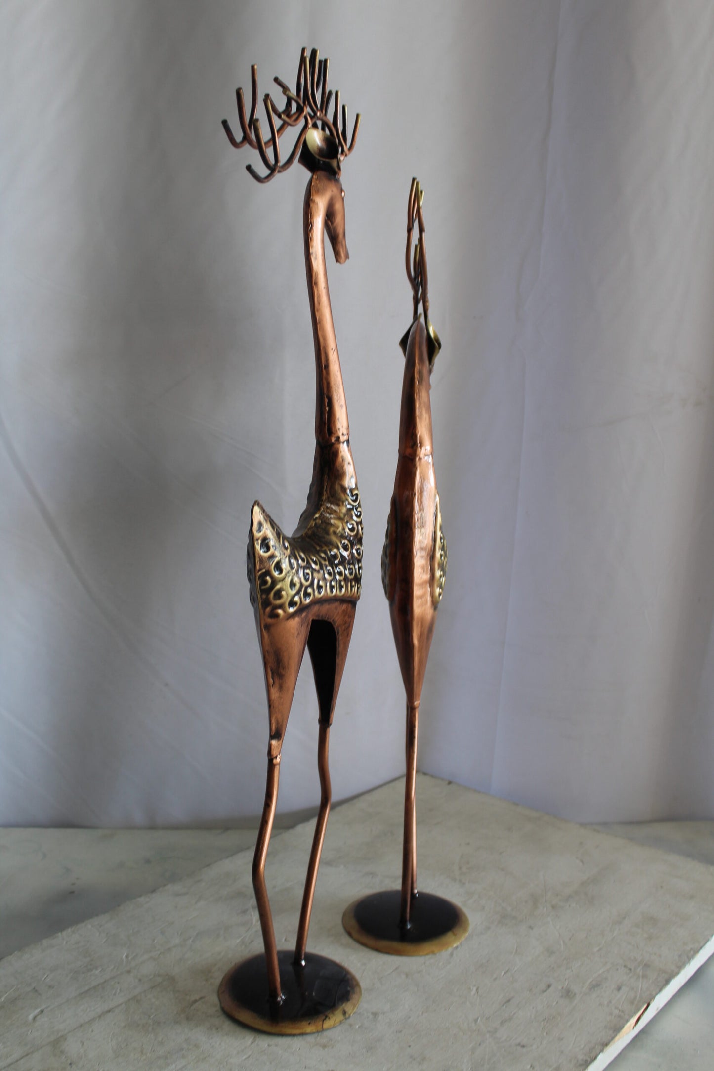 Thin Iron Metal Deer Pair, Elegant and Graceful Decor Set 11" x 11" x 32"H