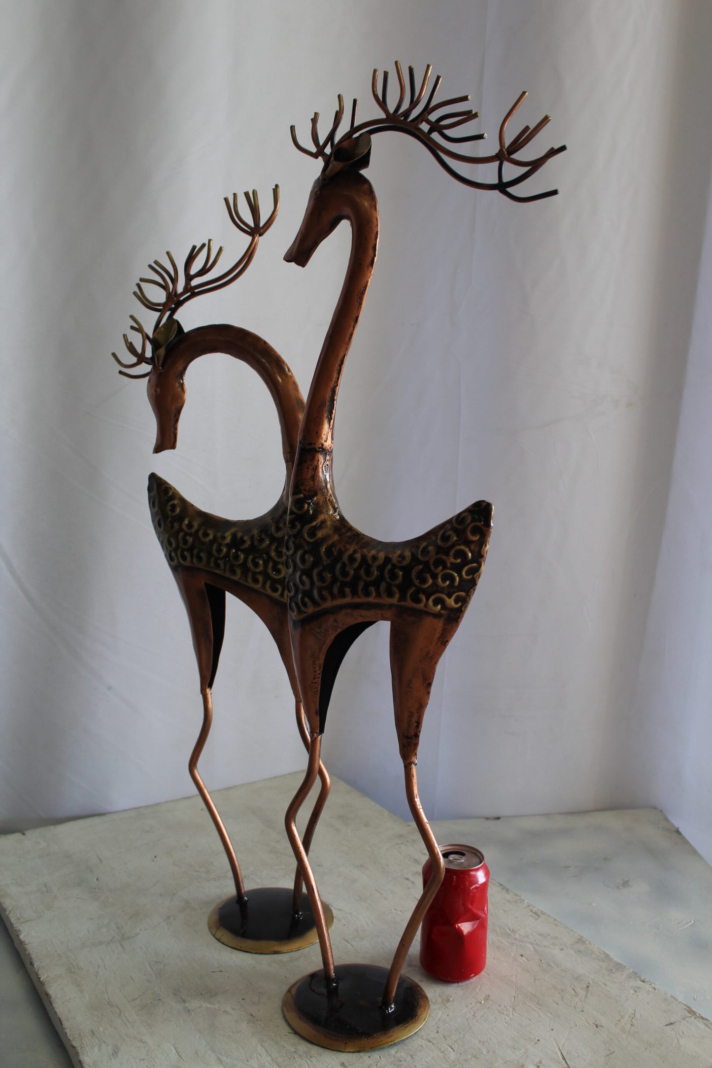 Thin Iron Metal Deer Pair, Elegant and Graceful Decor Set 11" x 11" x 32"H