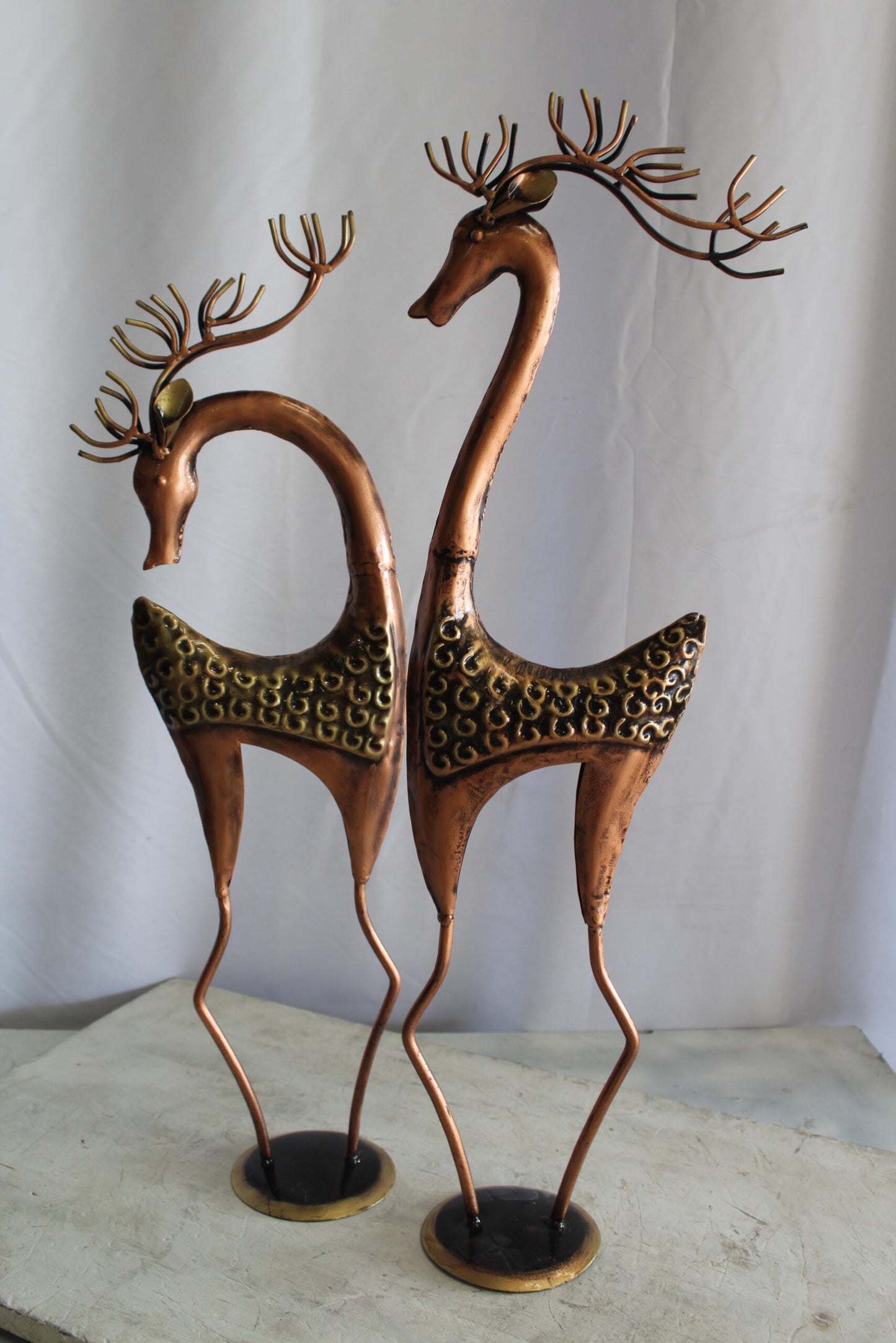 Thin Iron Metal Deer Pair, Elegant and Graceful Decor Set 11" x 11" x 32"H