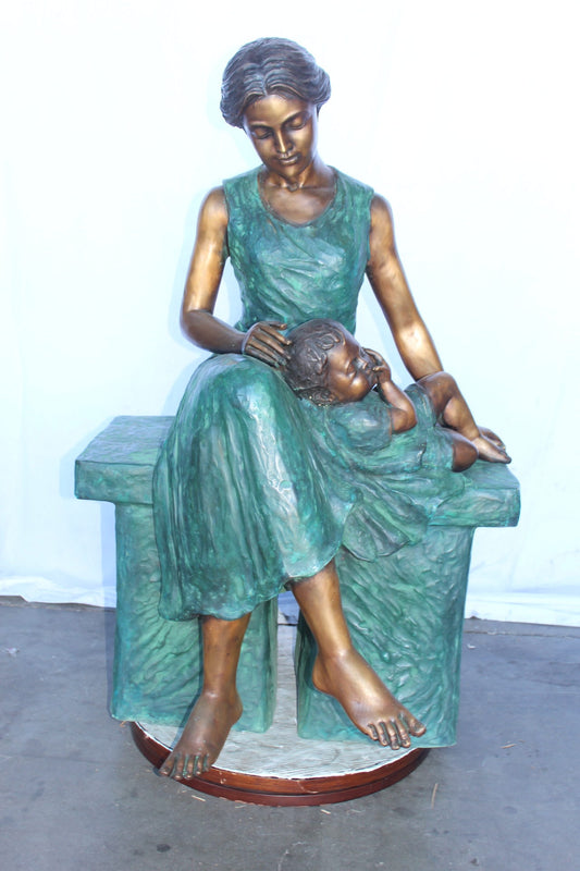 Mother and her sweet sleeping baby bronze statue - Size: 30"L x 28"W x 49"H.