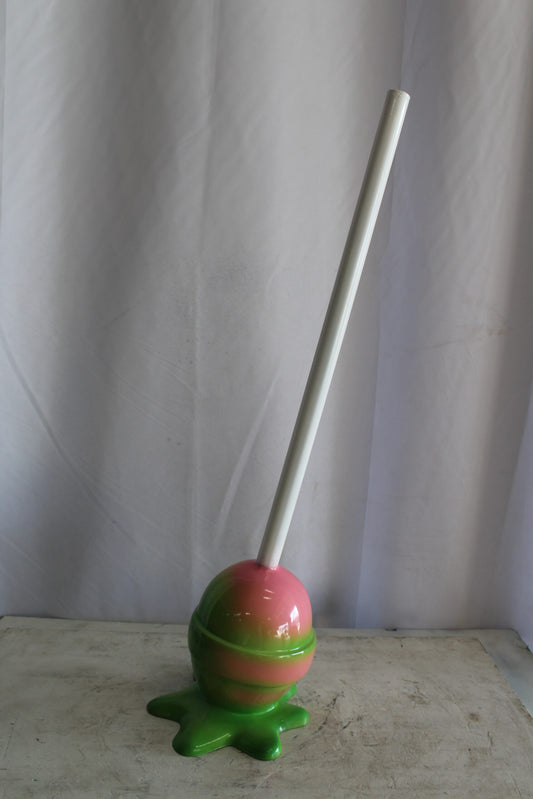 Green and pink Oversized Fiberglass Lollipop Statue 10" x 10" x 34"H