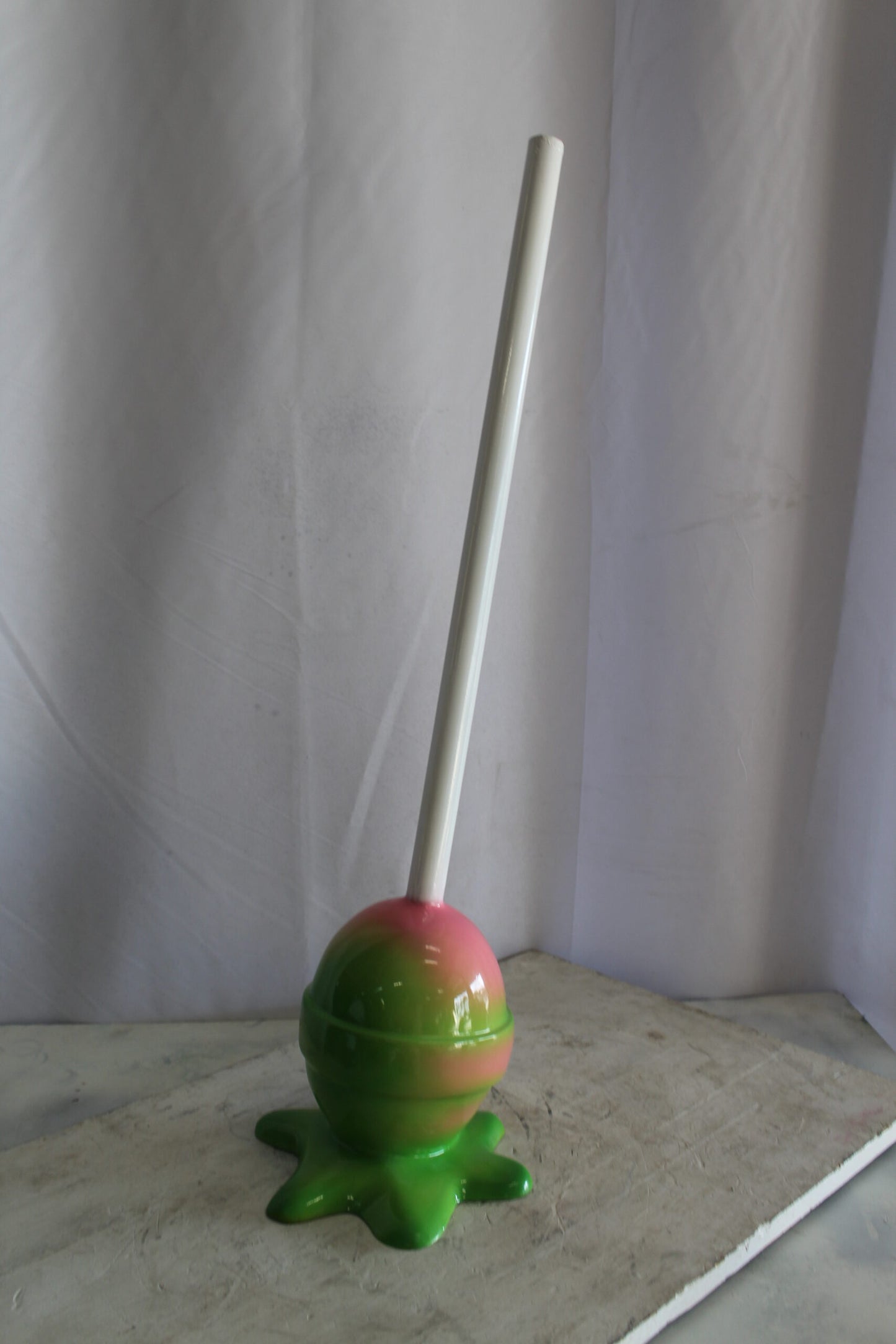 Green and pink Oversized Fiberglass Lollipop Statue 10" x 10" x 34"H