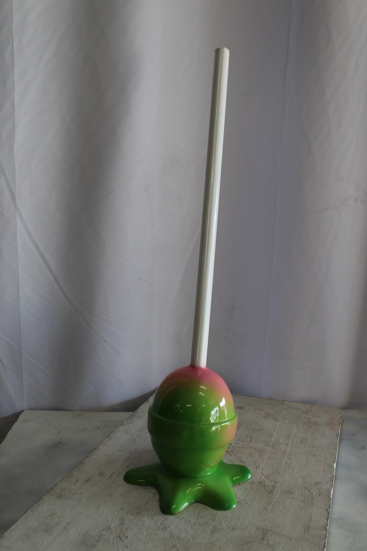 Green and pink Oversized Fiberglass Lollipop Statue 10" x 10" x 34"H