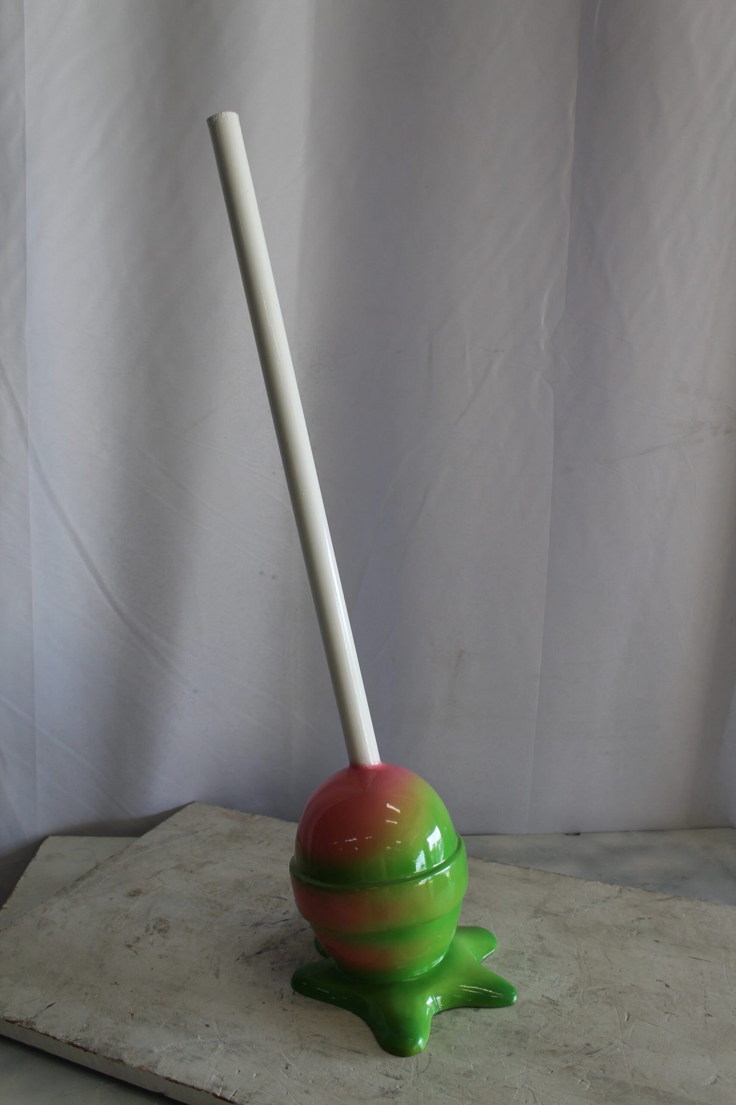 Green and pink Oversized Fiberglass Lollipop Statue 10" x 10" x 34"H