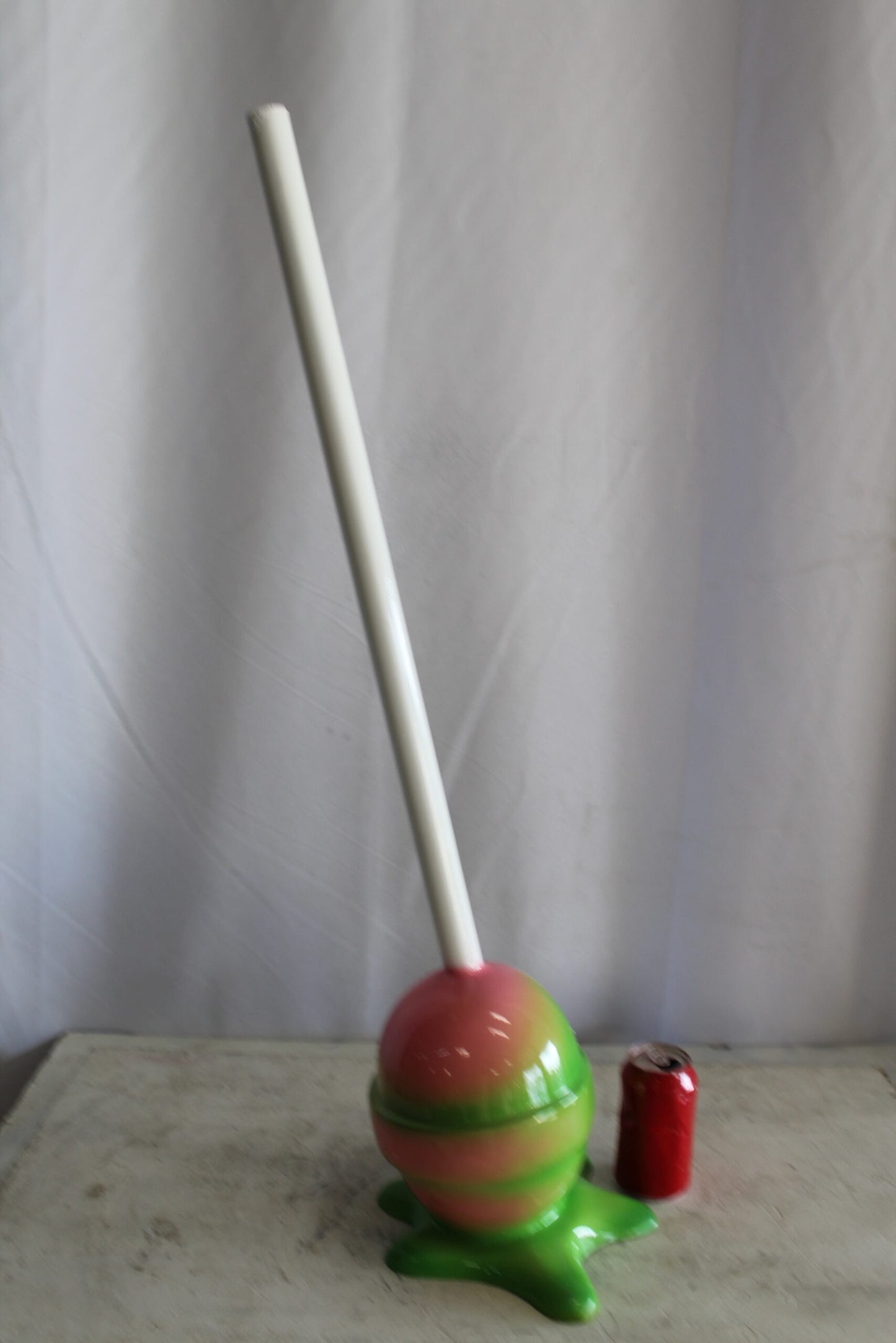 Green and pink Oversized Fiberglass Lollipop Statue 10" x 10" x 34"H
