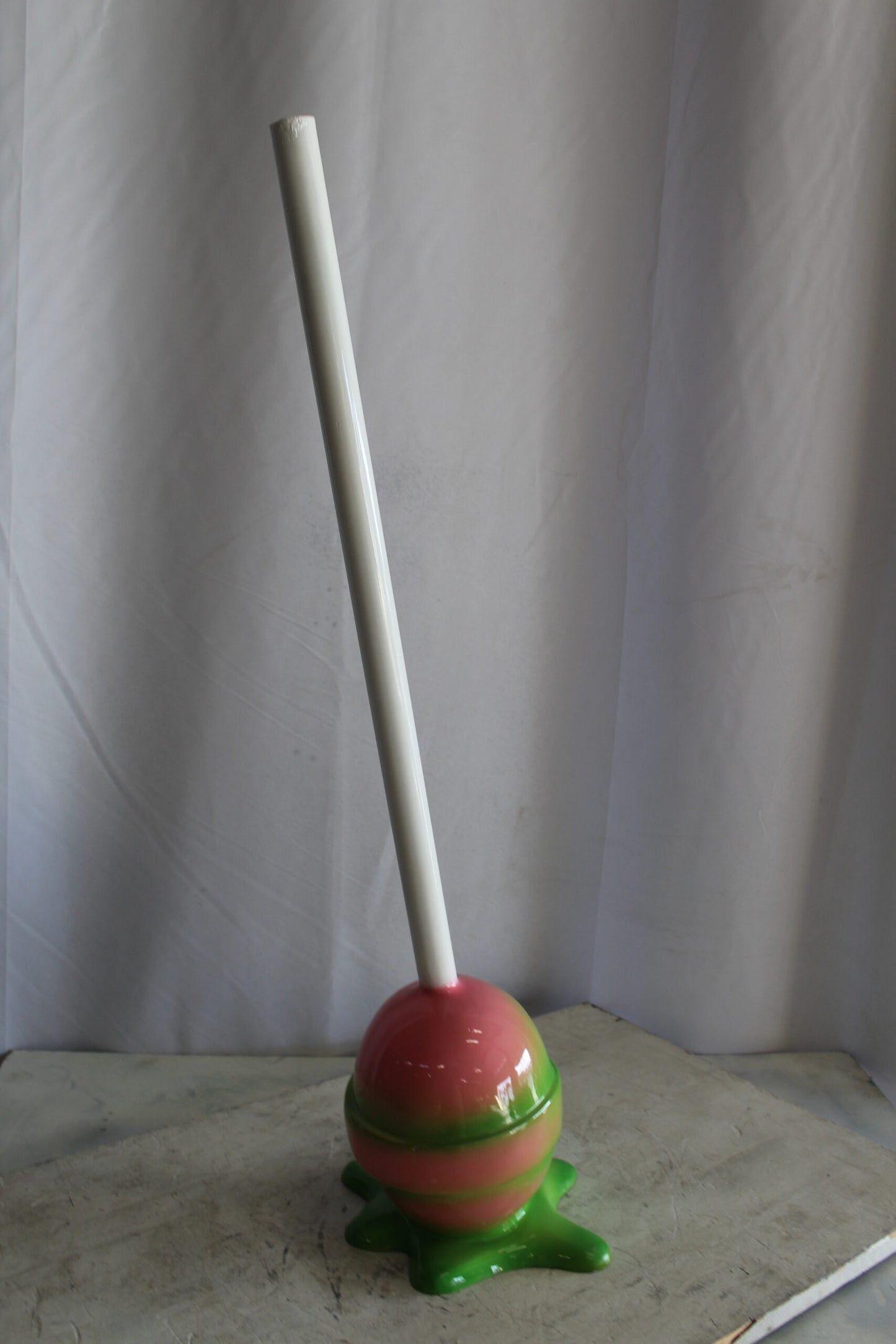 Green and pink Oversized Fiberglass Lollipop Statue 10" x 10" x 34"H
