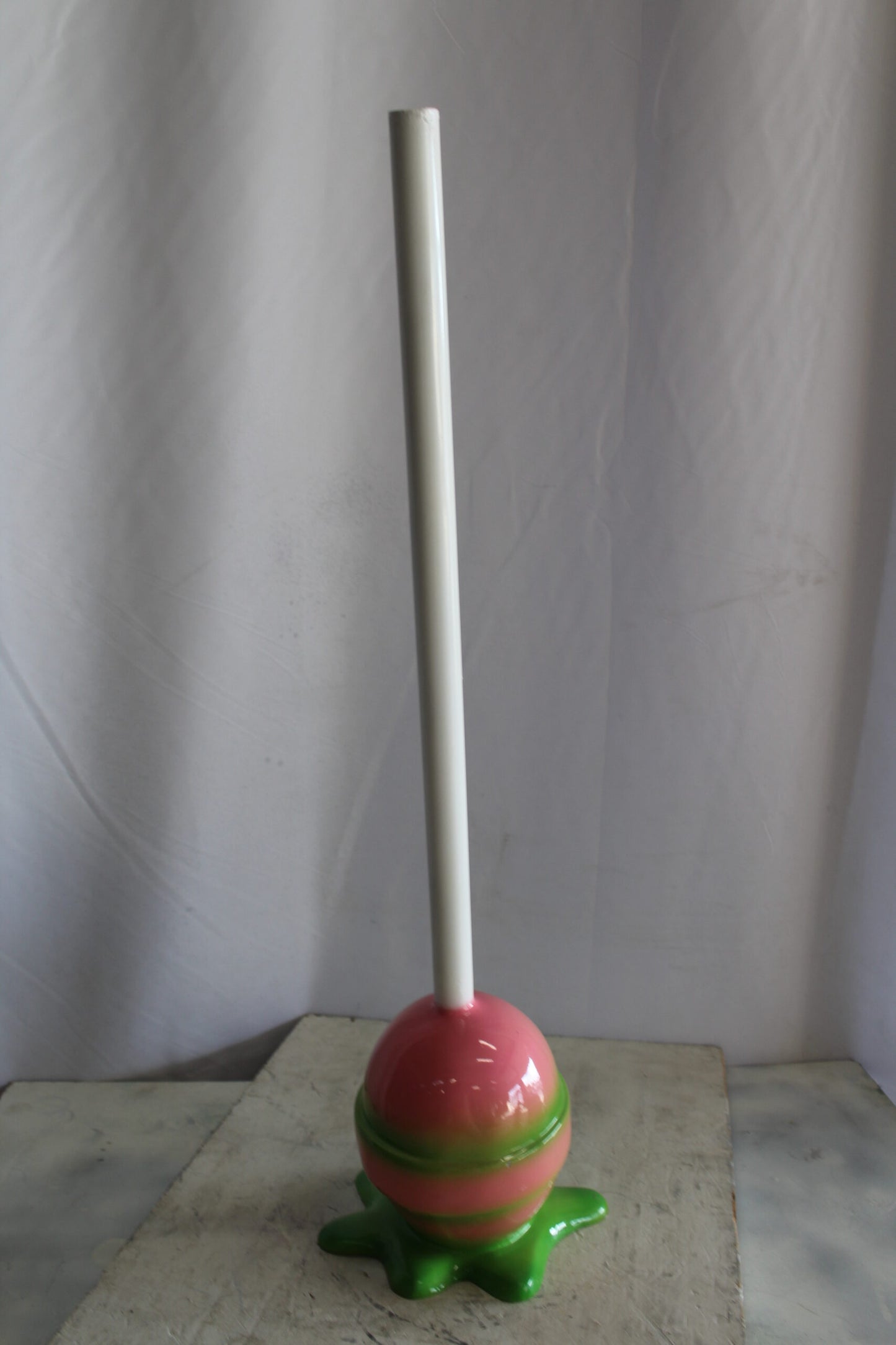 Green and pink Oversized Fiberglass Lollipop Statue 10" x 10" x 34"H