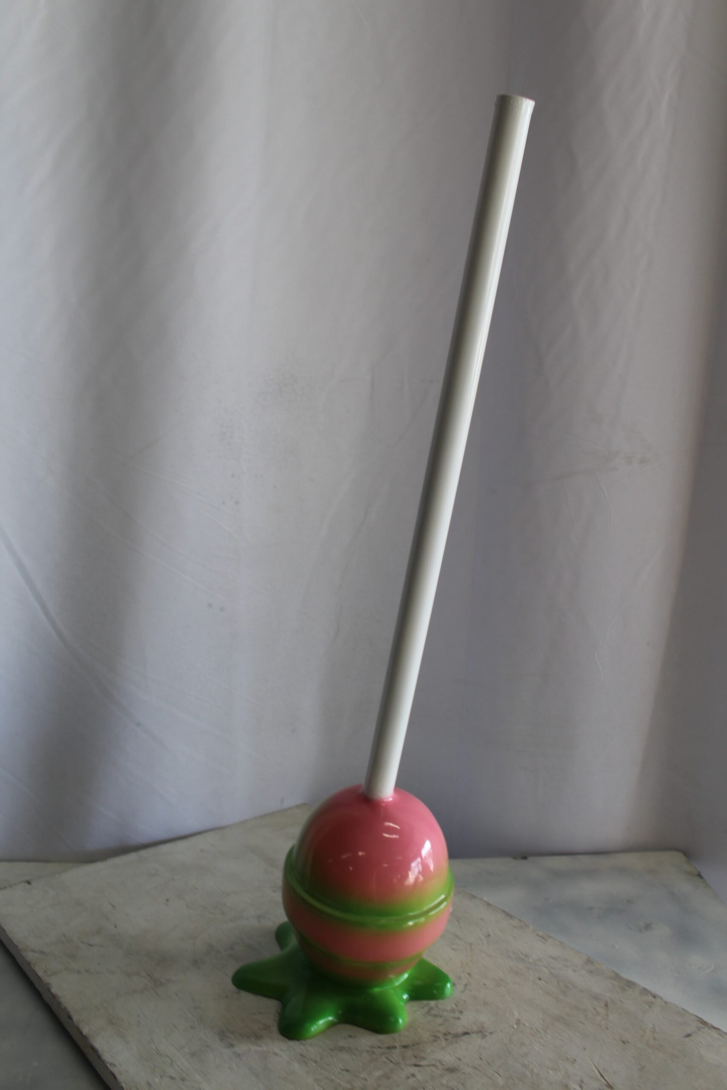 Green and pink Oversized Fiberglass Lollipop Statue 10" x 10" x 34"H