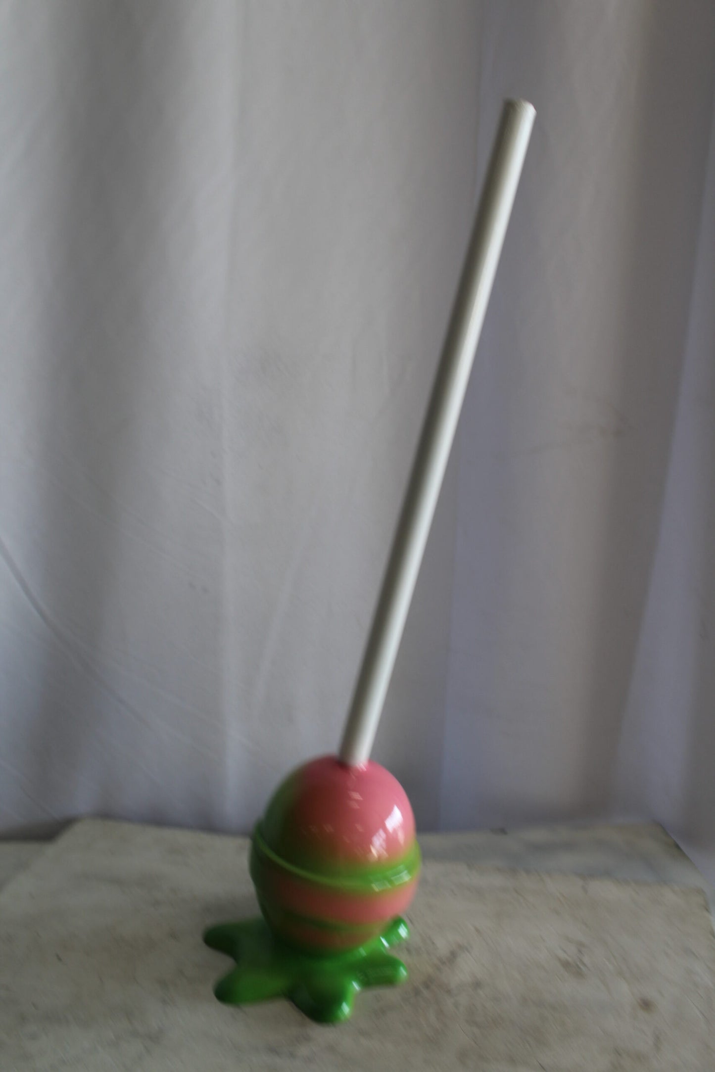 Green and pink Oversized Fiberglass Lollipop Statue 10" x 10" x 34"H