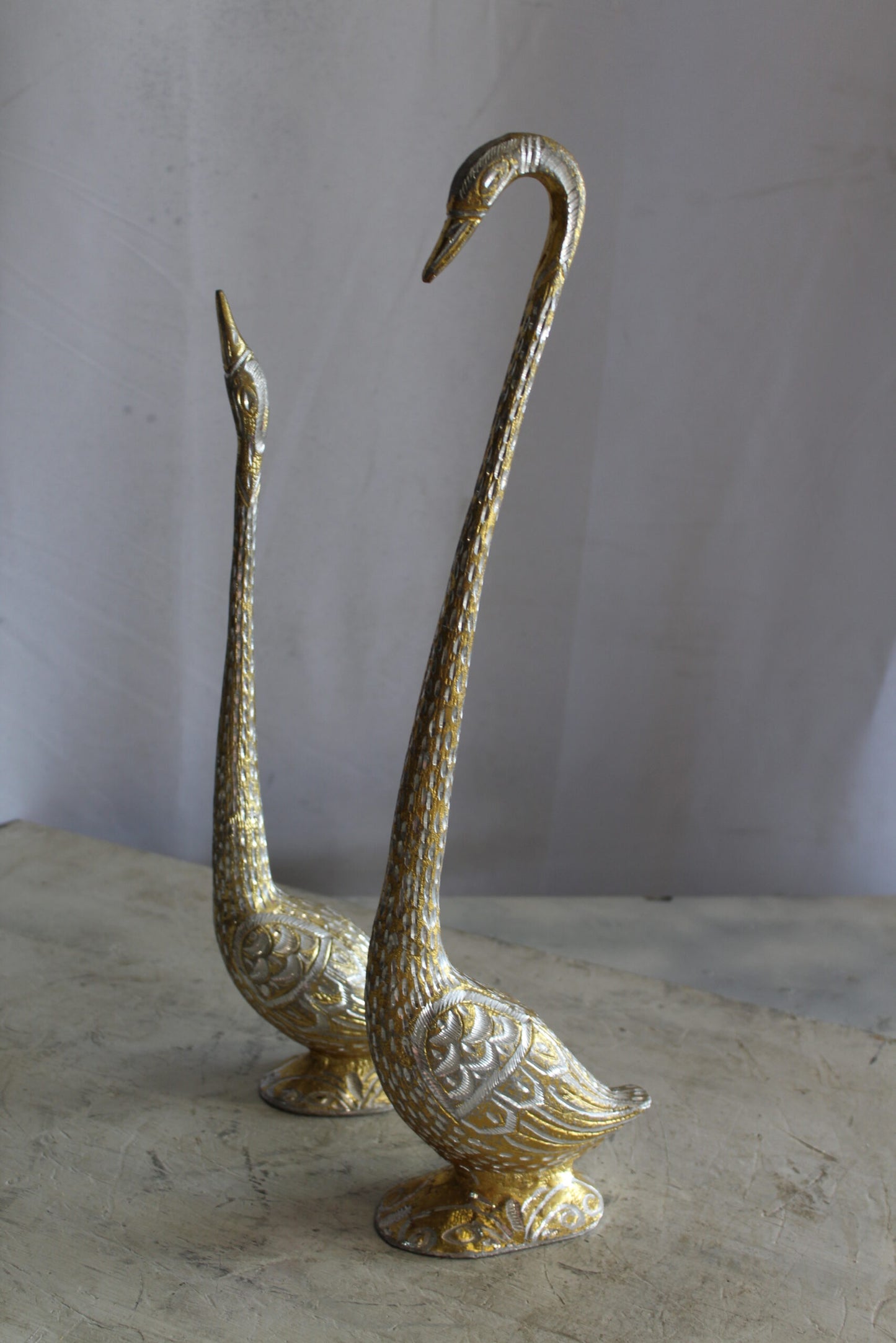 Aluminum Pair of Swans with Gold and Silver Finish 8" x 6" x 22"H
