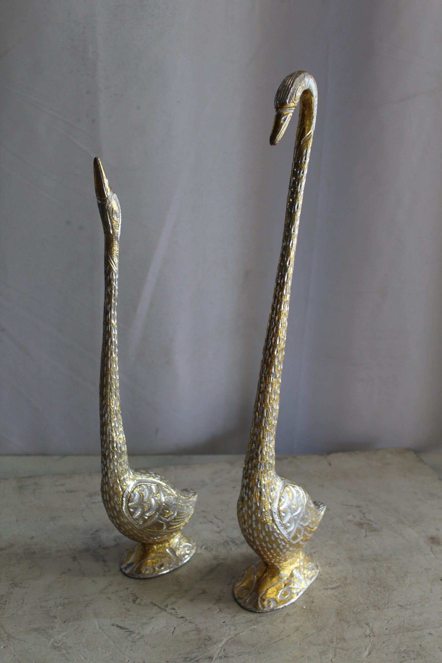 Aluminum Pair of Swans with Gold and Silver Finish 8" x 6" x 22"H