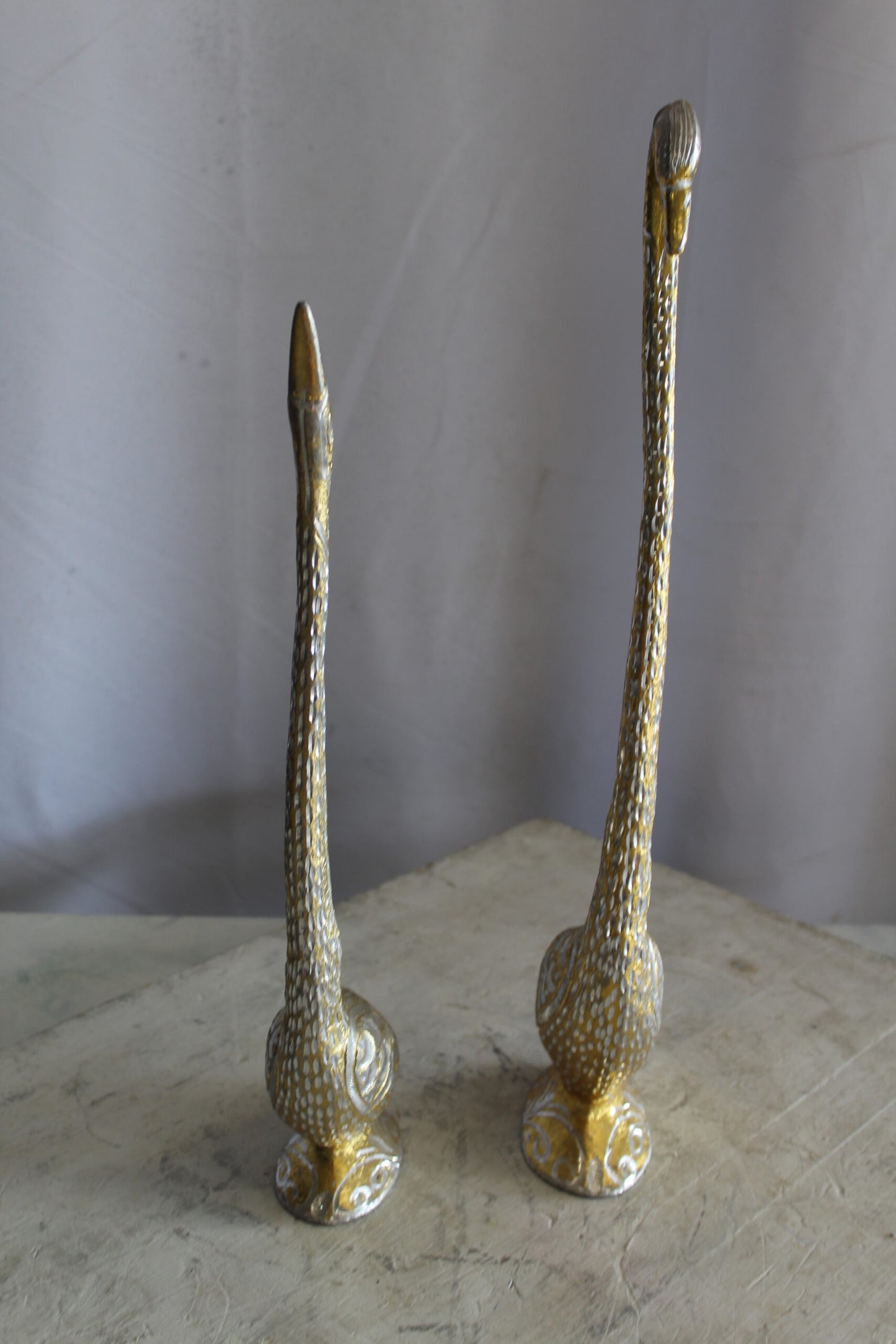Aluminum Pair of Swans with Gold and Silver Finish 8" x 6" x 22"H