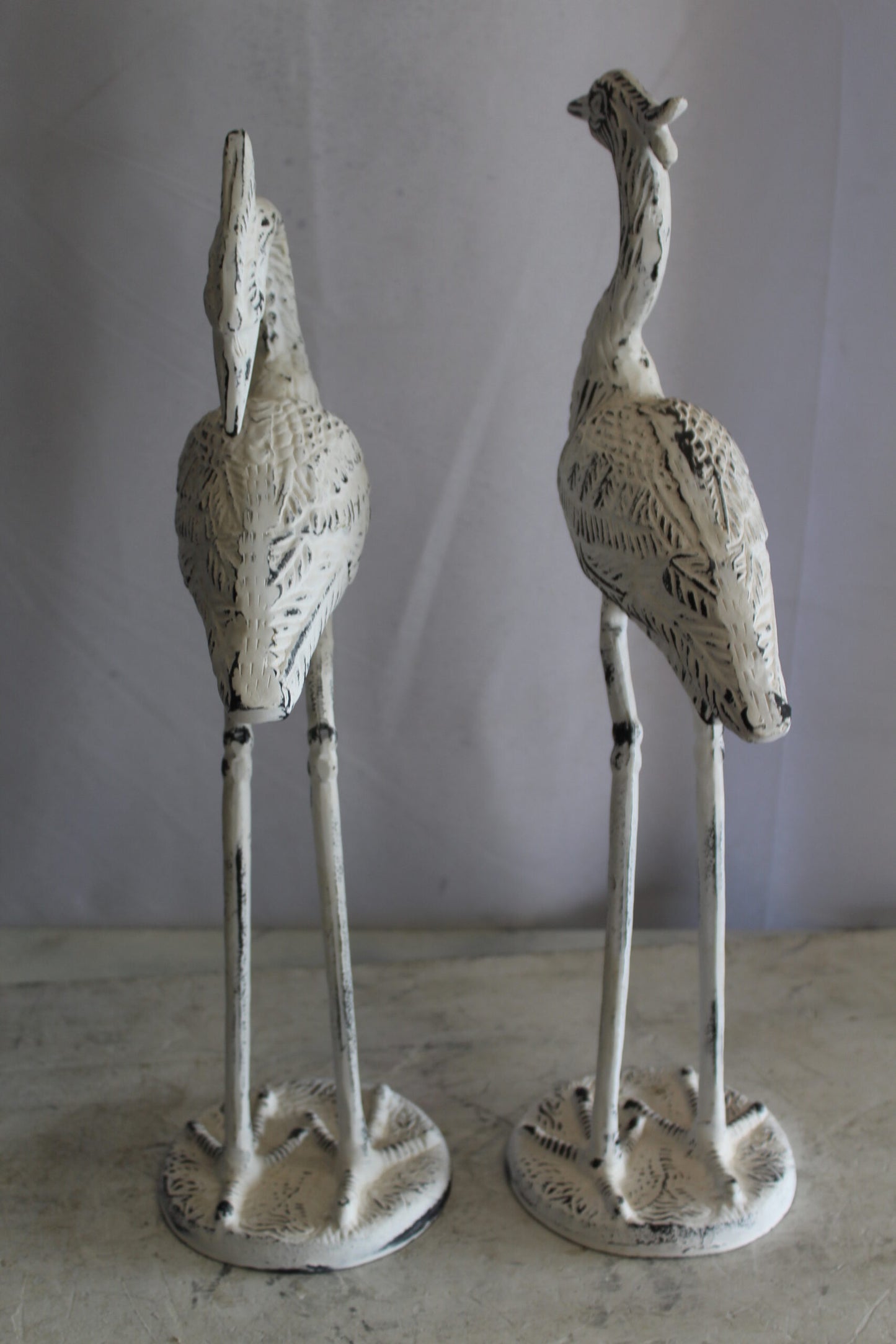 Pair of Aluminum Crane with White Patina Finish 10" x 12" x 23"H