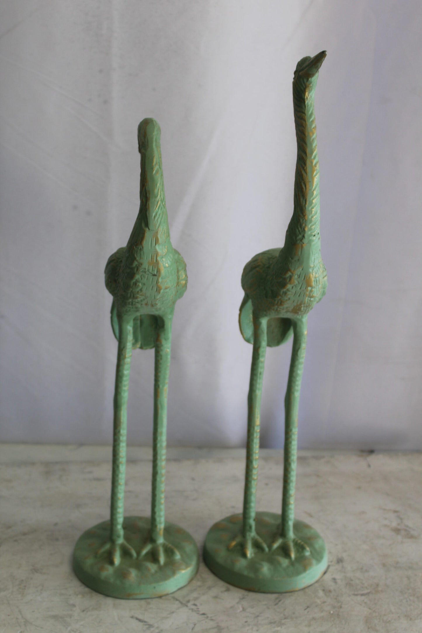 Pair of Aluminum Crane with Green Patina Finish 24" x 14" x 42"H