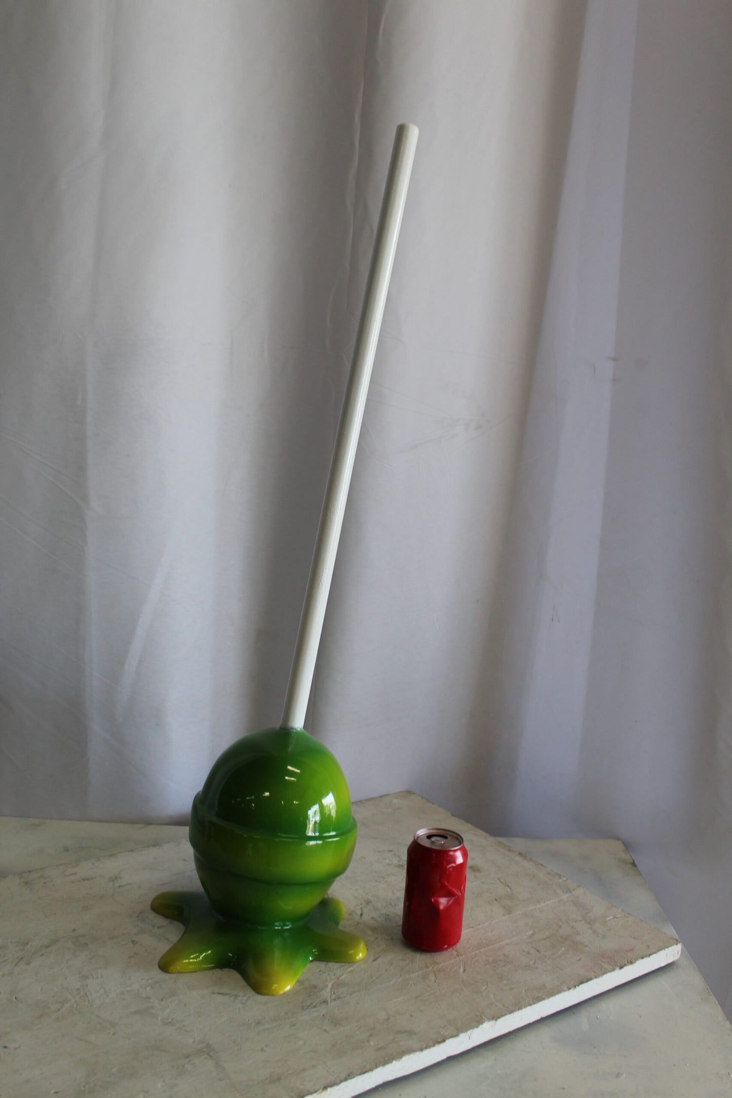 Green and Yellow Oversized Fiberglass Lollipop Statue 7" x 7" x 21"H