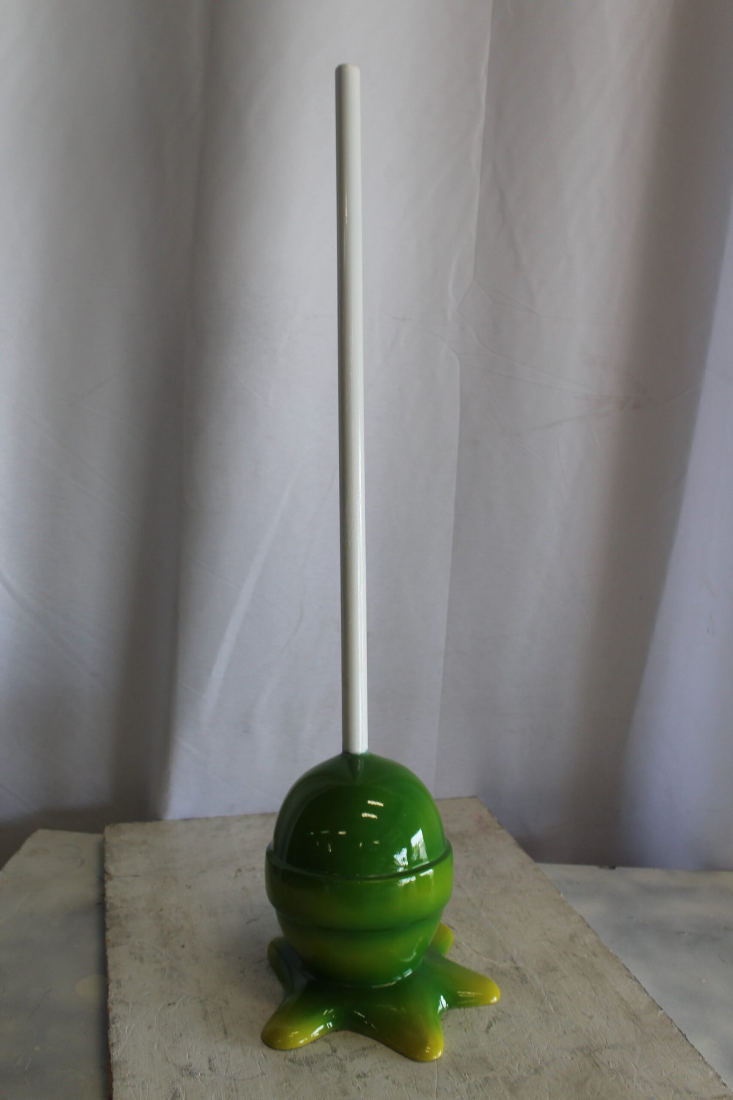Green and Yellow Oversized Fiberglass Lollipop Statue 7" x 7" x 21"H