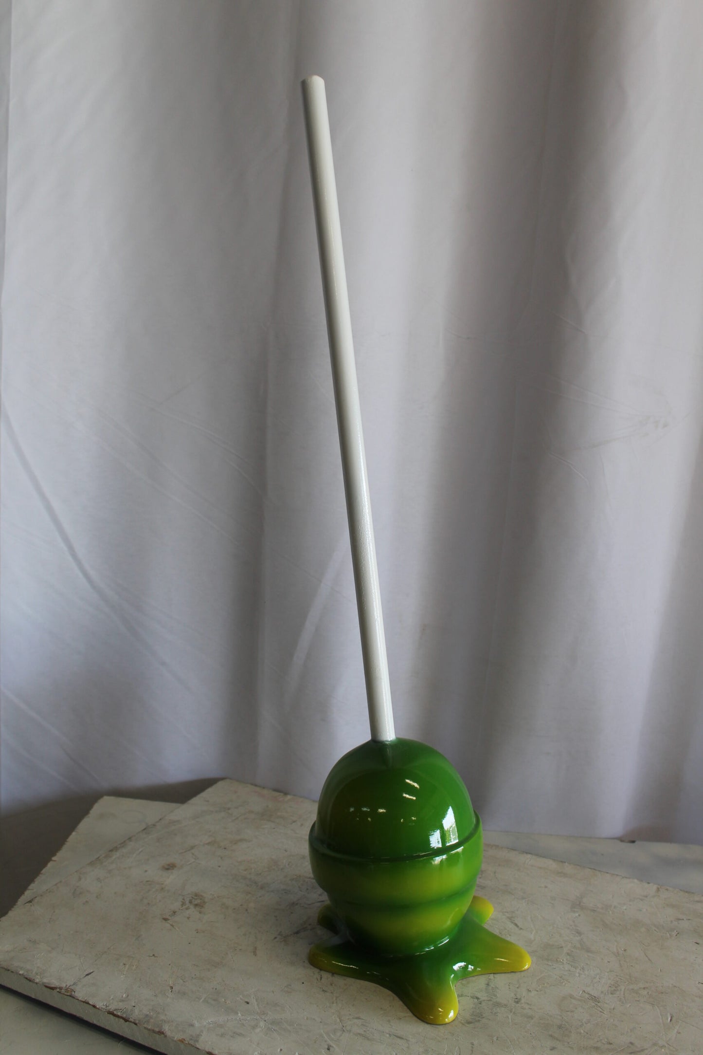 Green and Yellow Oversized Fiberglass Lollipop Statue 7" x 7" x 21"H