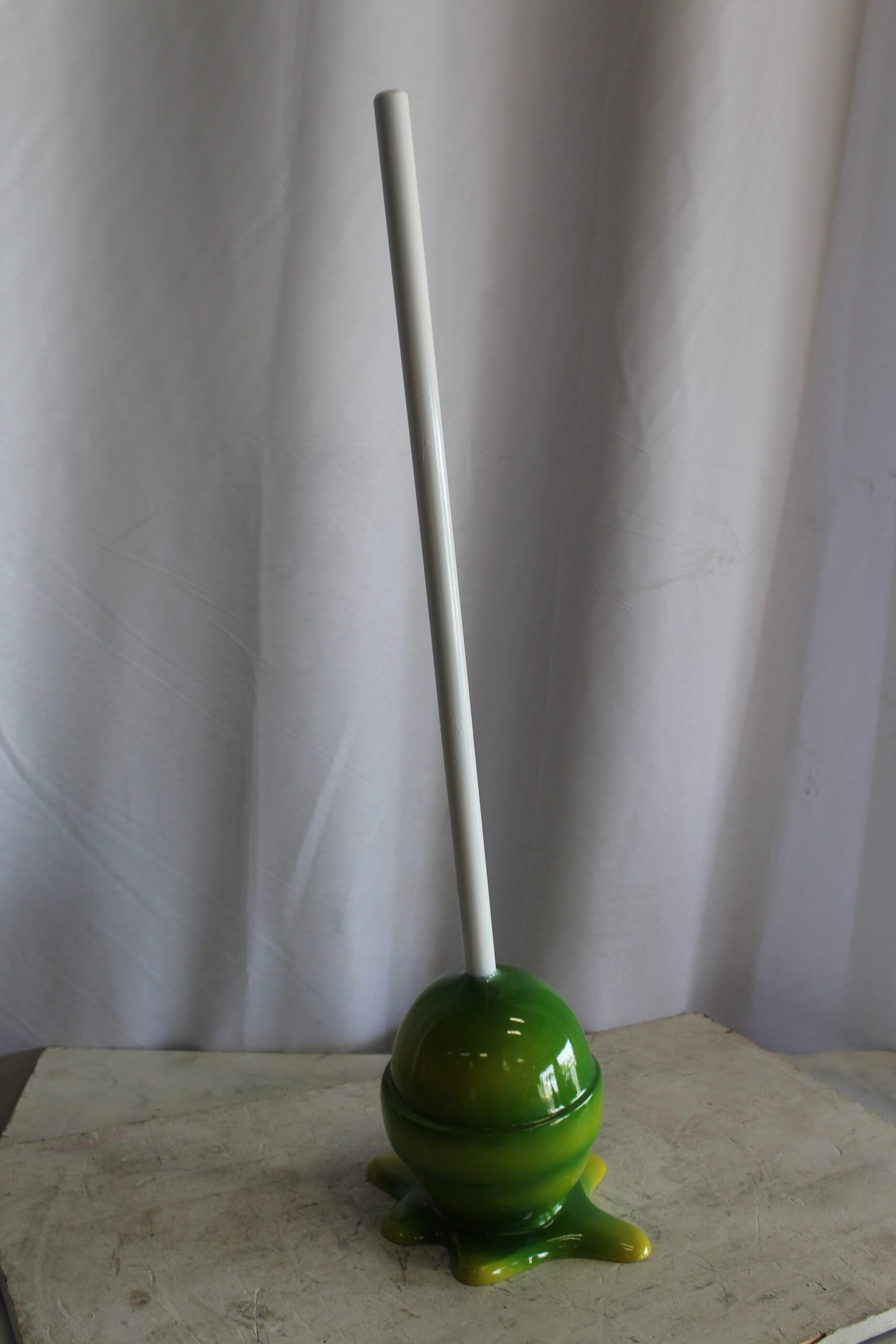 Green and Yellow Oversized Fiberglass Lollipop Statue 7" x 7" x 21"H