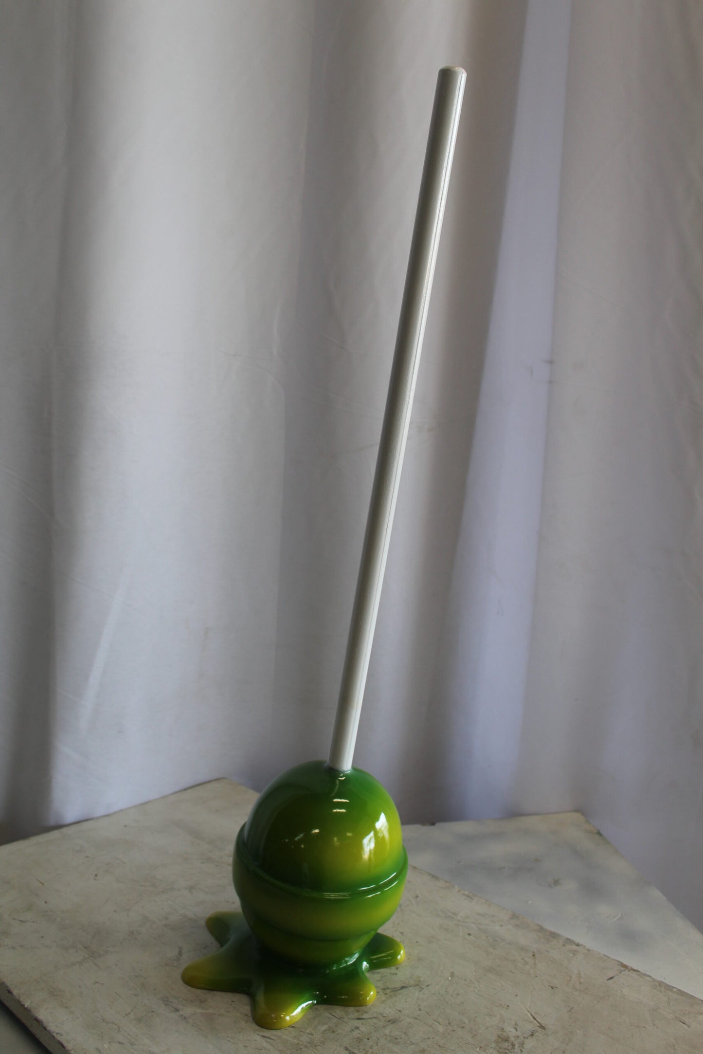 Green and Yellow Oversized Fiberglass Lollipop Statue 7" x 7" x 21"H