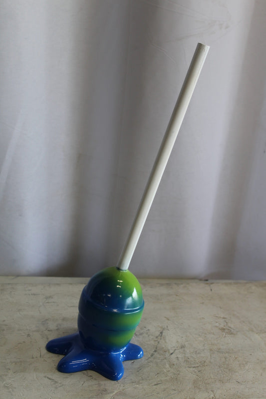 Blue and Green Oversized Fiberglass Lollipop Statue 10" x 10" x 34"H