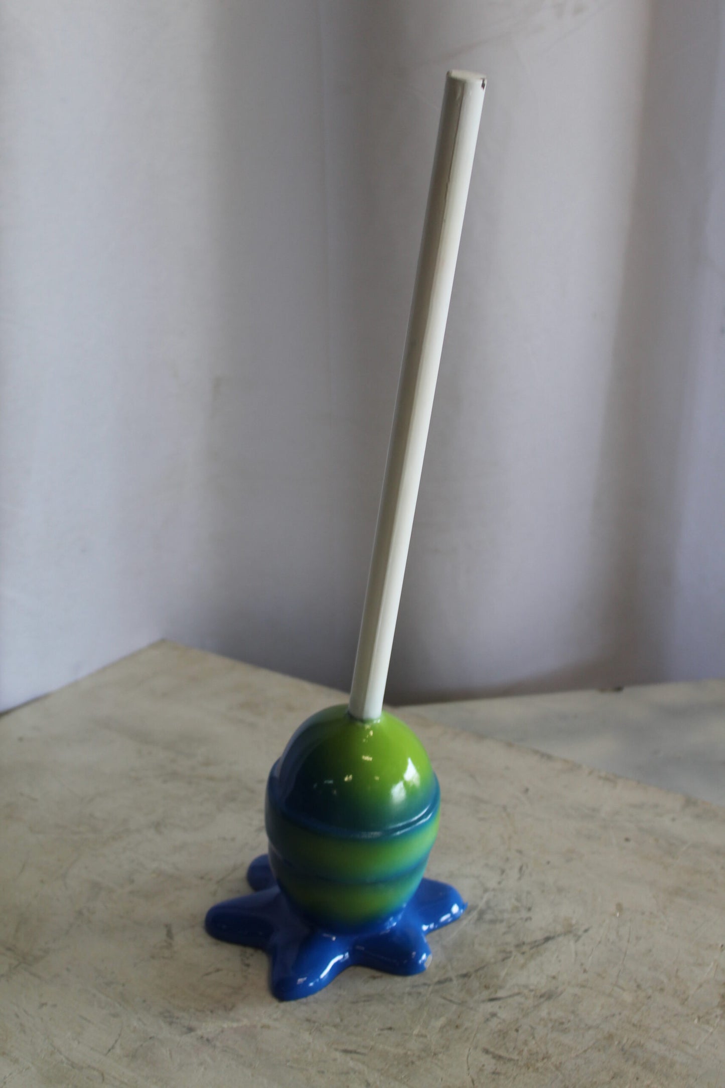 Blue and Green Oversized Fiberglass Lollipop Statue 10" x 10" x 34"H