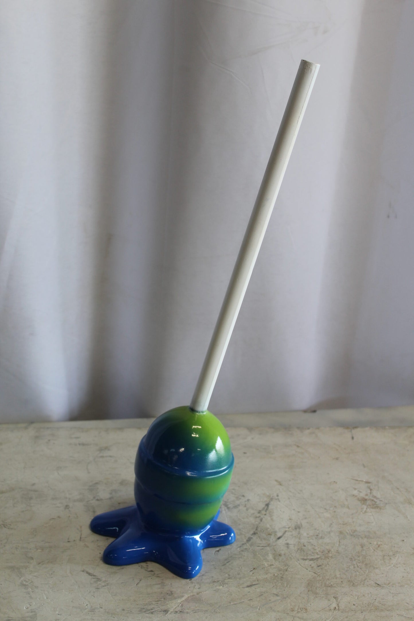 Blue and Green Oversized Fiberglass Lollipop Statue 10" x 10" x 34"H