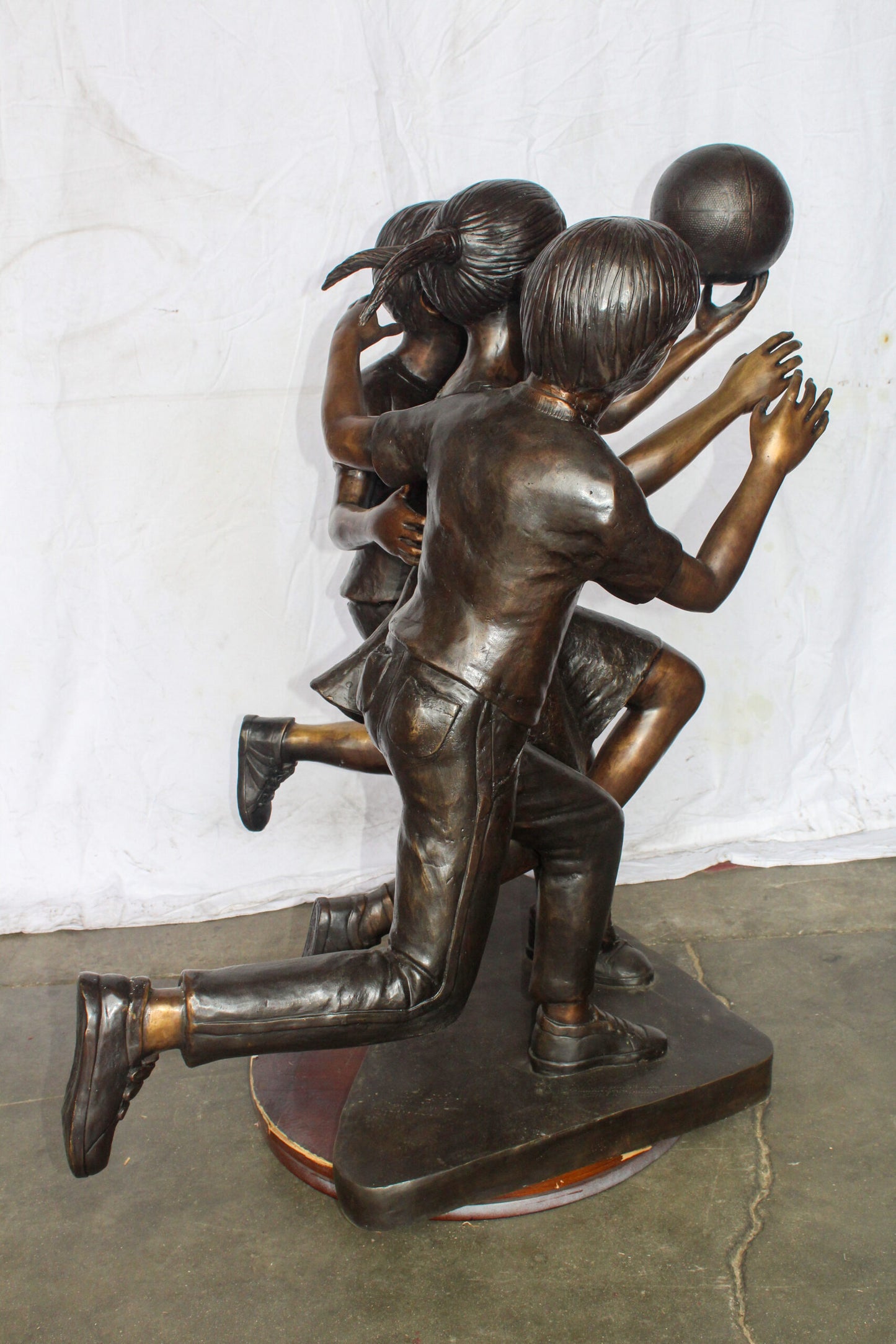 Life Size Kids Playing Basketball Bronze Statue, Sport Art 44" x 35" x 45"H