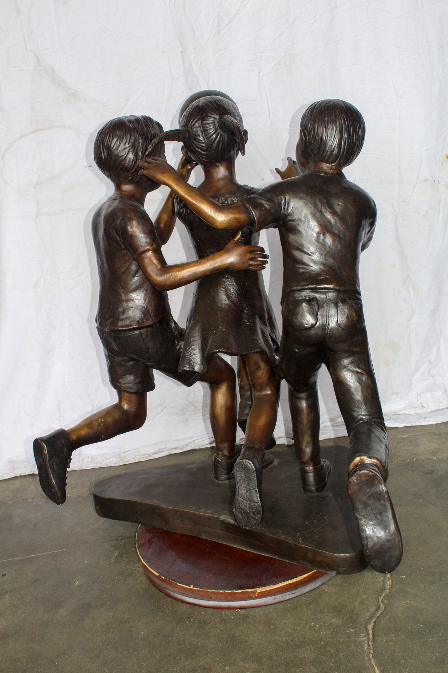 Life Size Kids Playing Basketball Bronze Statue, Sport Art 44" x 35" x 45"H